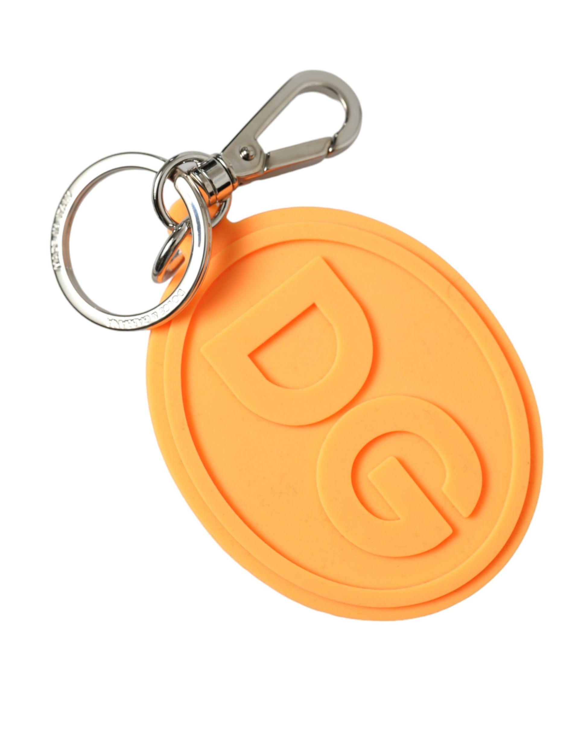 Dolce & Gabbana Orange Rubber DG Logo Silver Brass Metal Keyring Keychain Dolce & Gabbana