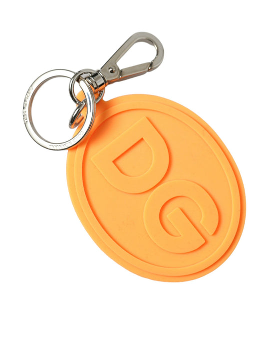 Dolce & Gabbana Orange Rubber DG Logo Silver Brass Metal Keyring Keychain Dolce & Gabbana