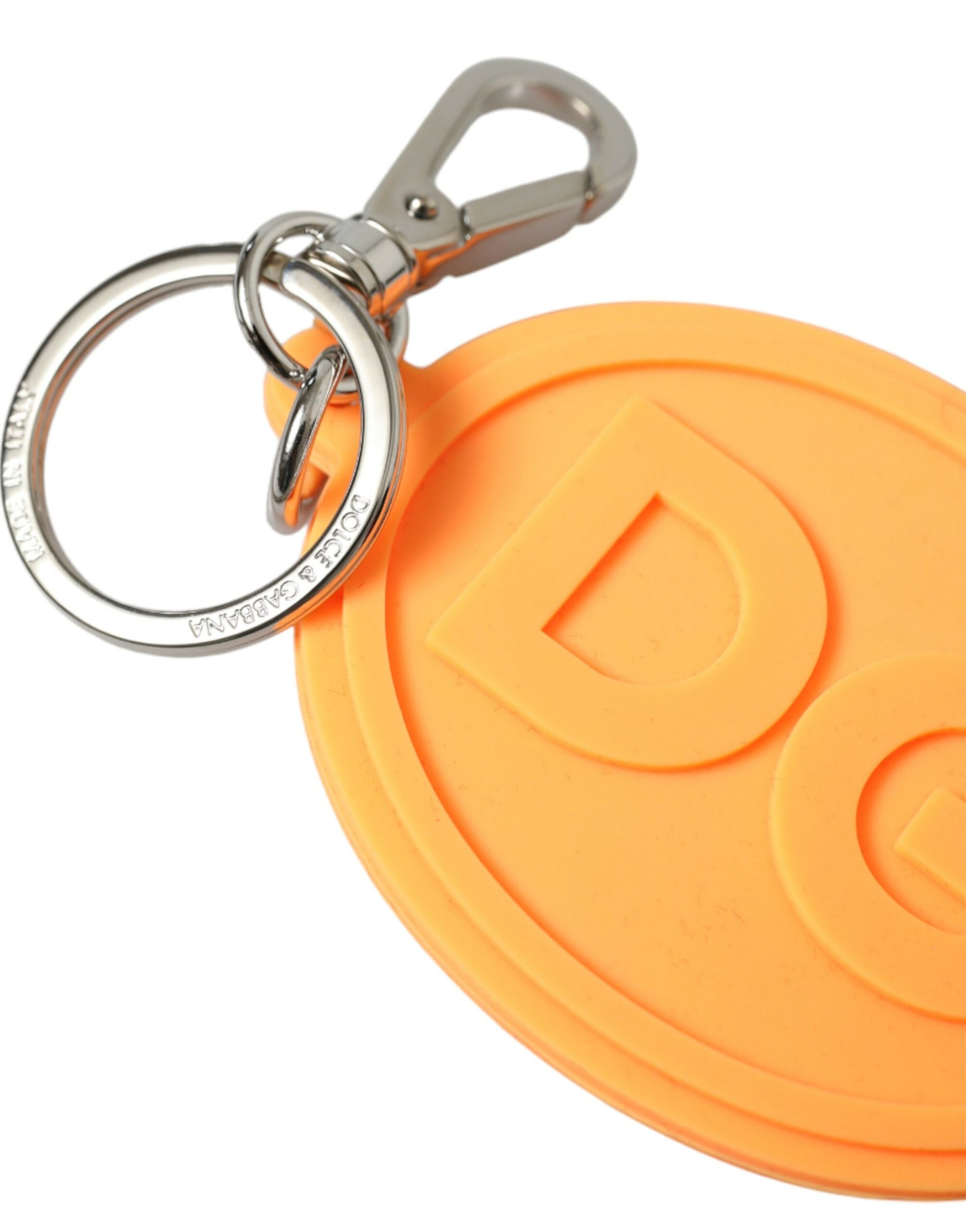 Dolce & Gabbana Orange Rubber DG Logo Silver Brass Metal Keyring Keychain Dolce & Gabbana