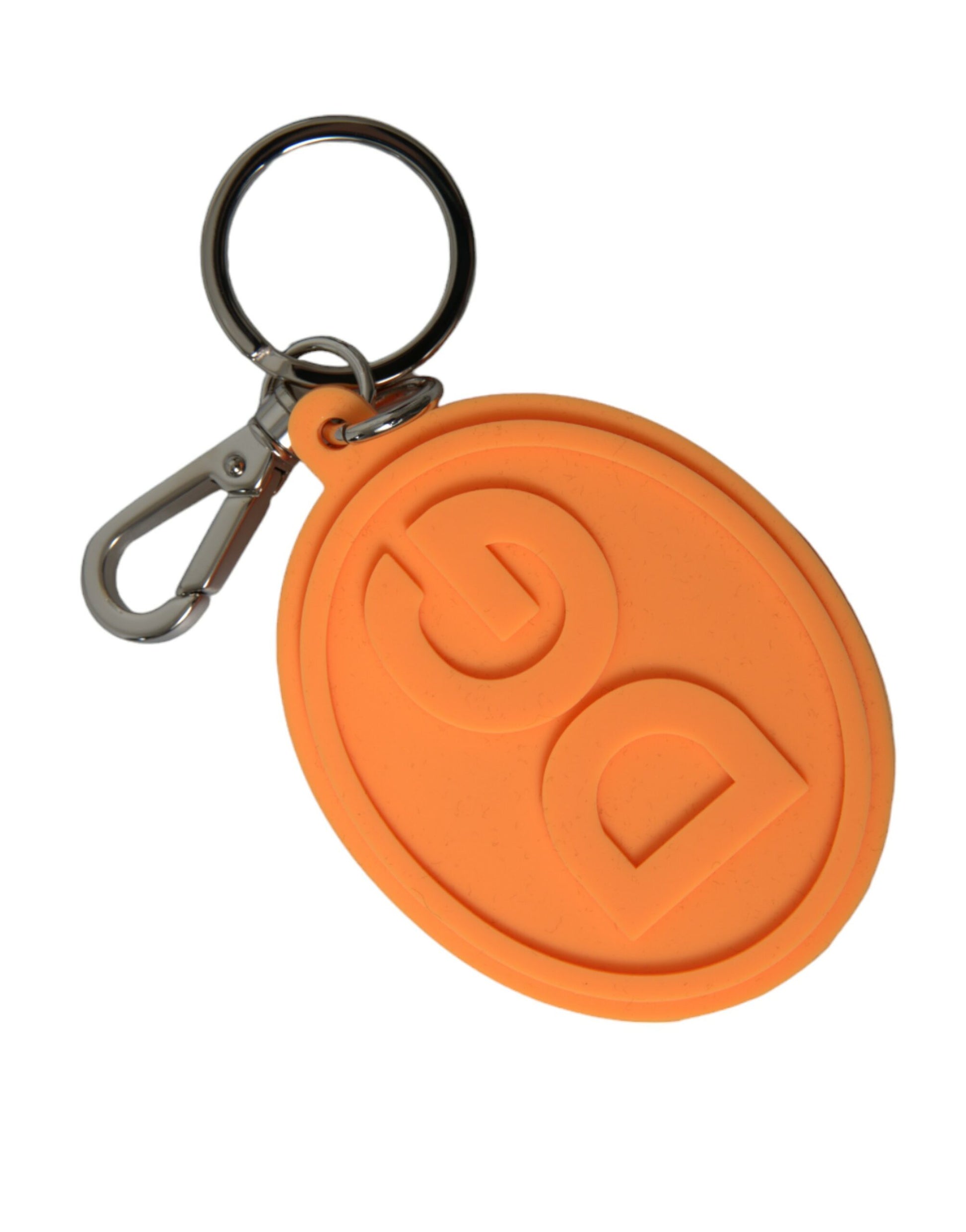 Dolce & Gabbana Orange Rubber DG Logo Silver Brass Metal Keyring Keychain Dolce & Gabbana