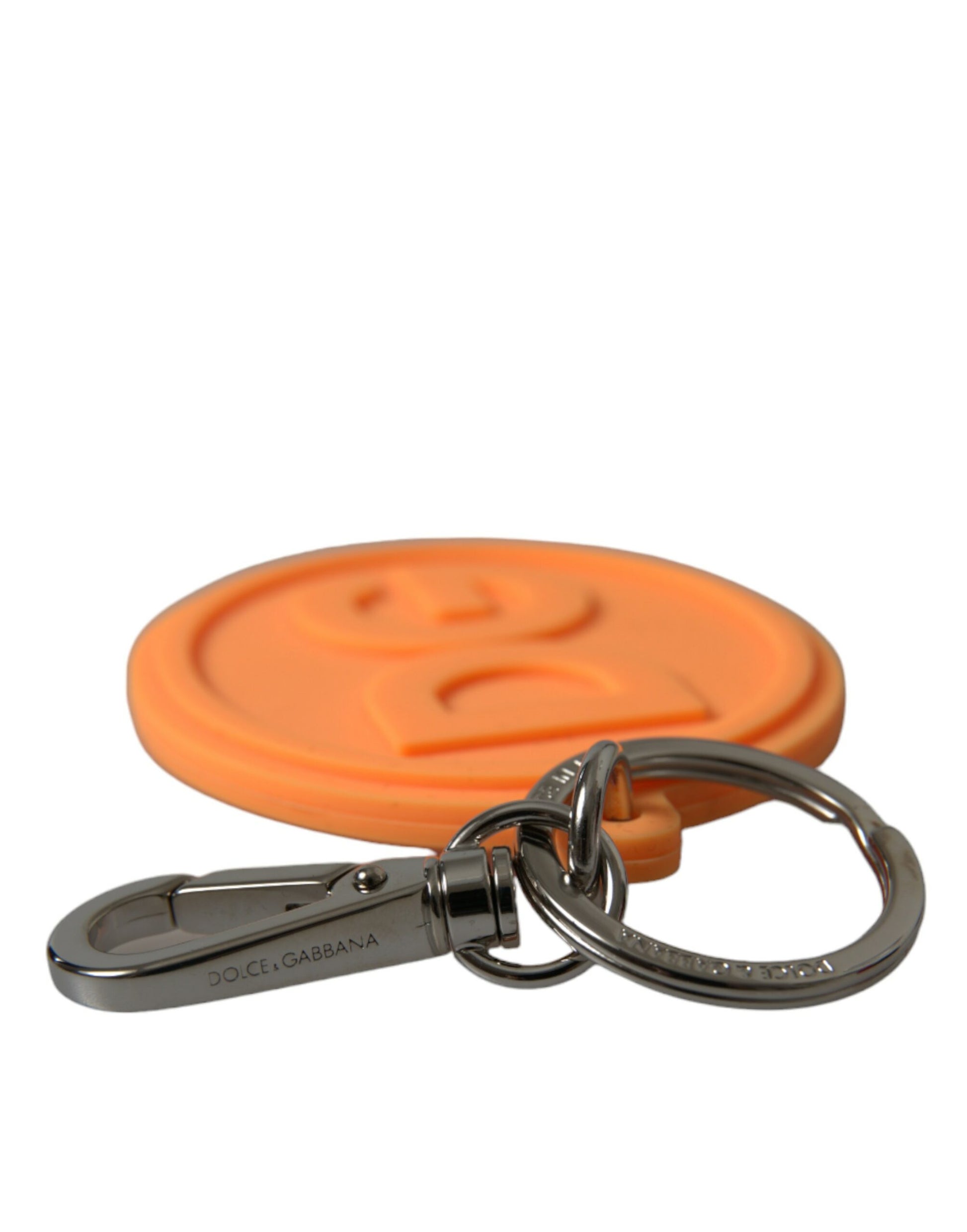 Dolce & Gabbana Orange Rubber DG Logo Silver Brass Metal Keyring Keychain Dolce & Gabbana