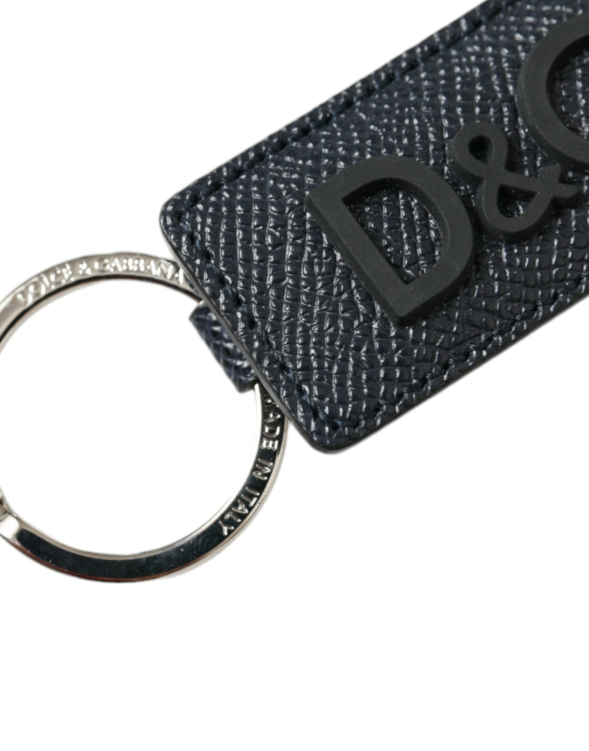 Dolce & Gabbana Black Calf Leather DG Logo Silver Brass Keyring Keychain Dolce & Gabbana