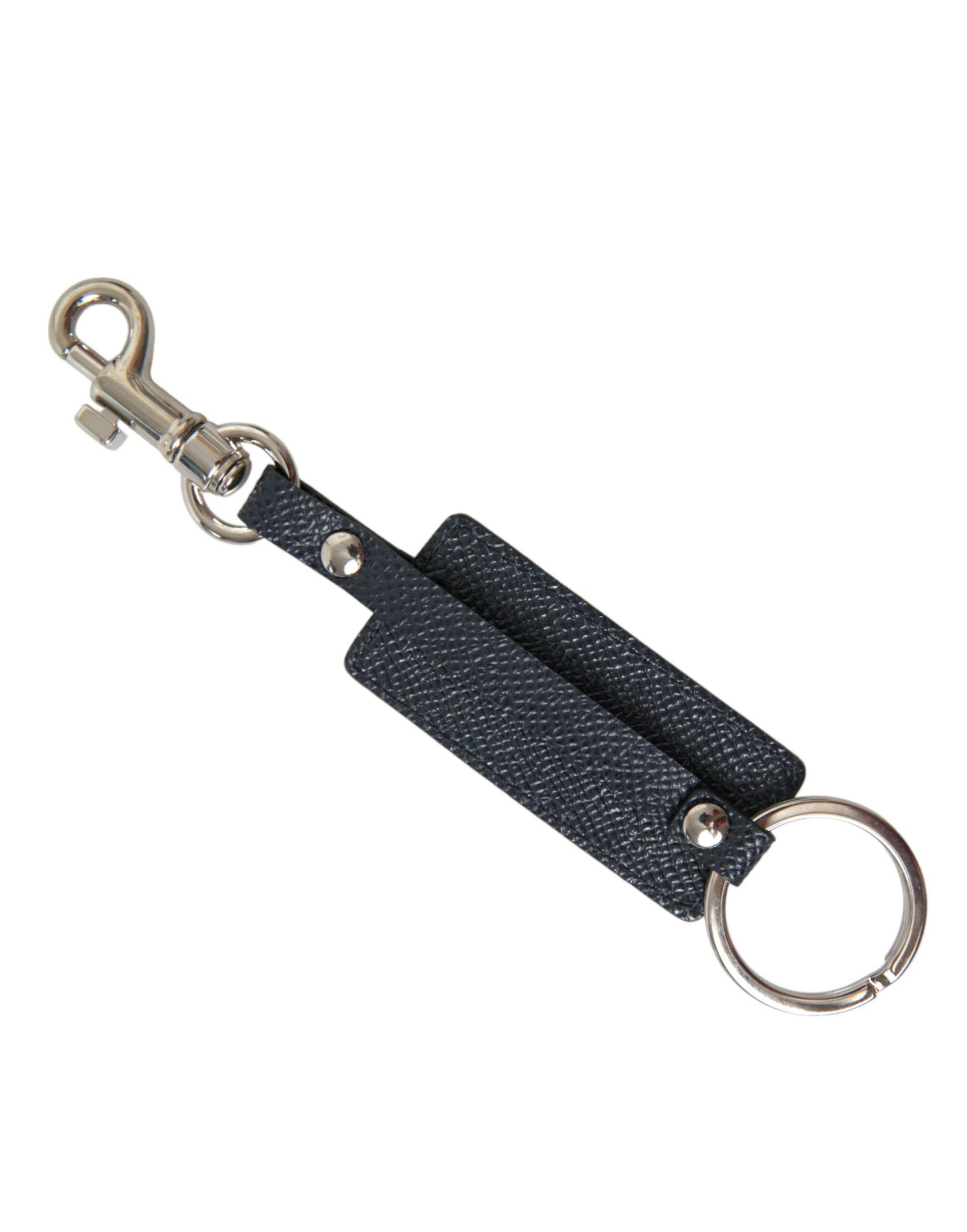 Dolce & Gabbana Black Calf Leather DG Logo Silver Brass Keyring Keychain Dolce & Gabbana