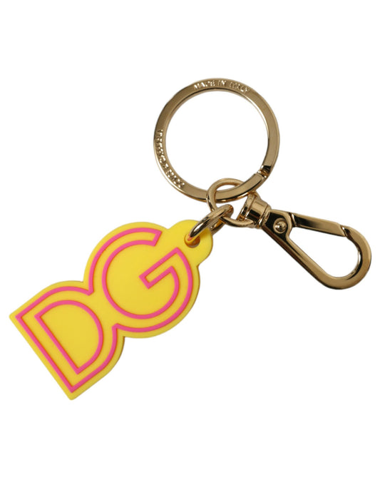 Dolce & Gabbana Yellow Rubber Gold Tone Metal DG Logo Keyring Keychain Dolce & Gabbana