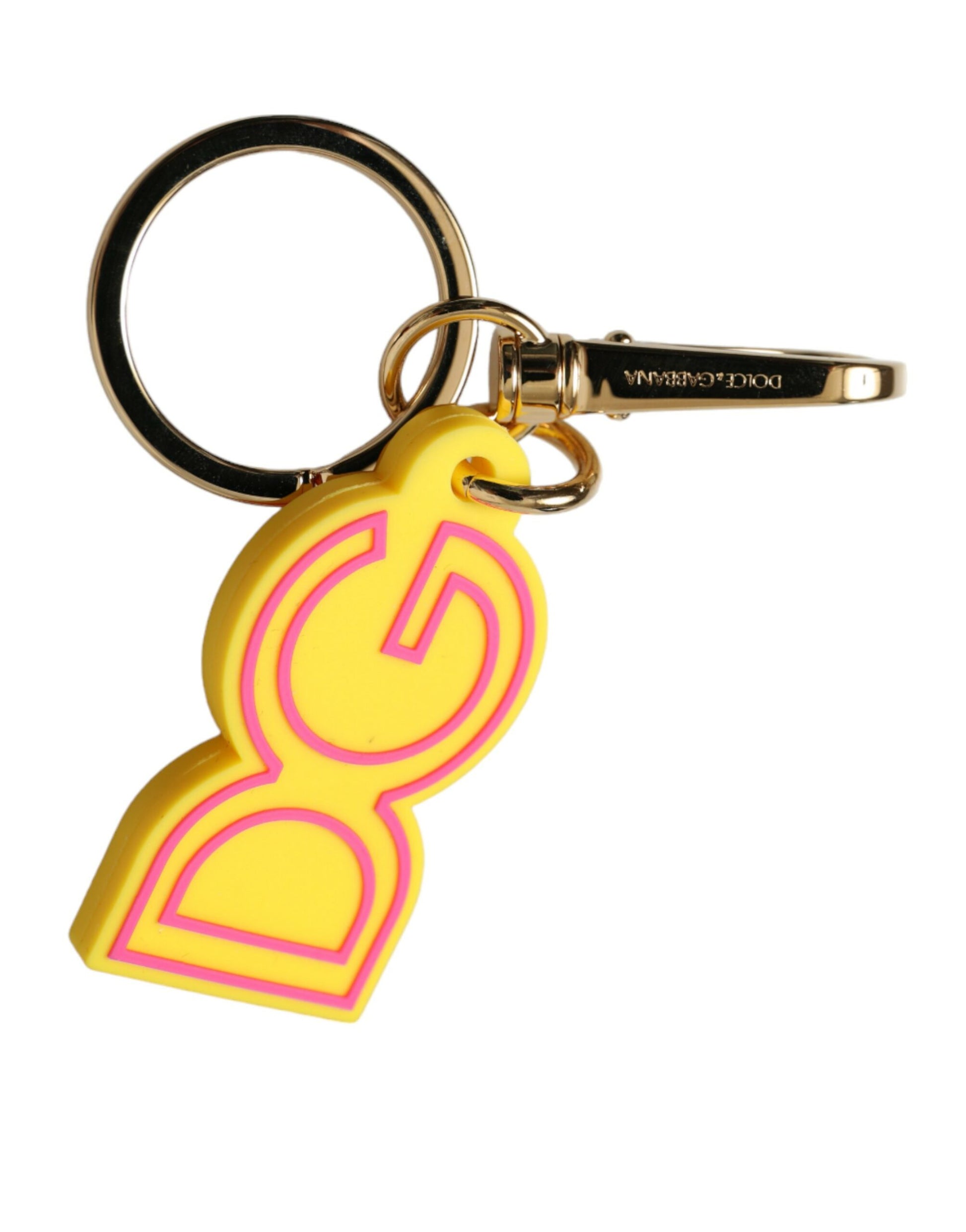 Dolce & Gabbana Yellow Rubber Gold Tone Metal DG Logo Keyring Keychain Dolce & Gabbana