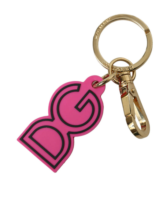 Dolce & Gabbana Pink Rubber Gold Tone Metal DG Logo Keyring Keychain Dolce & Gabbana