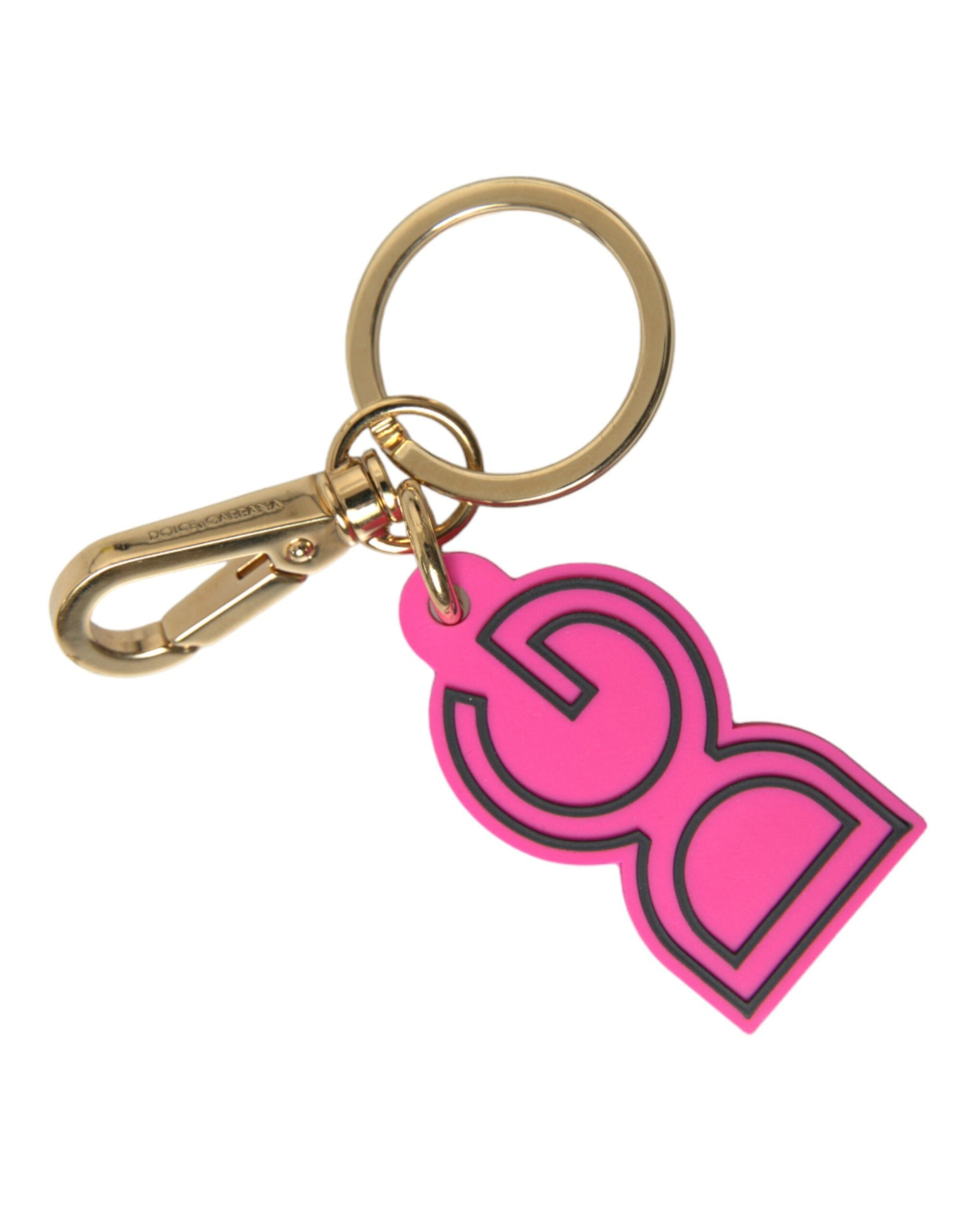 Dolce & Gabbana Pink Rubber Gold Tone Metal DG Logo Keyring Keychain Dolce & Gabbana