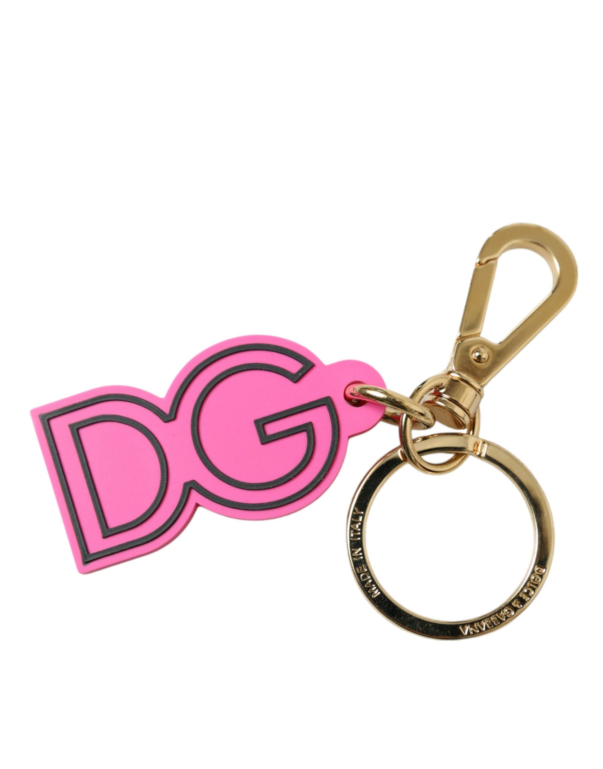 Dolce & Gabbana Pink Rubber Gold Tone Metal DG Logo Keyring Keychain Dolce & Gabbana