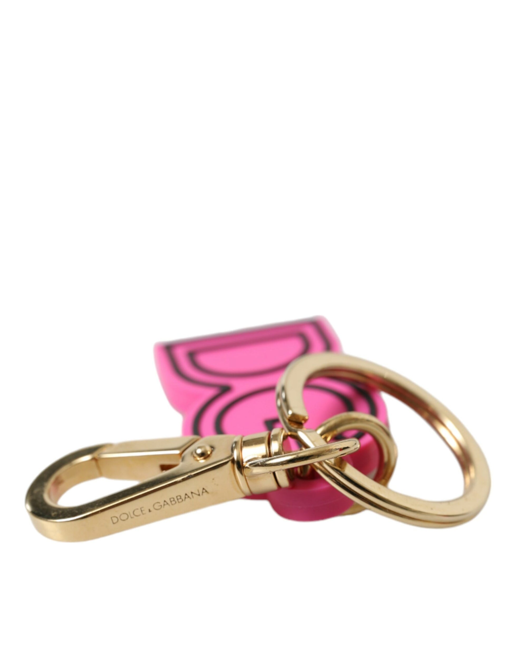 Dolce & Gabbana Pink Rubber Gold Tone Metal DG Logo Keyring Keychain Dolce & Gabbana