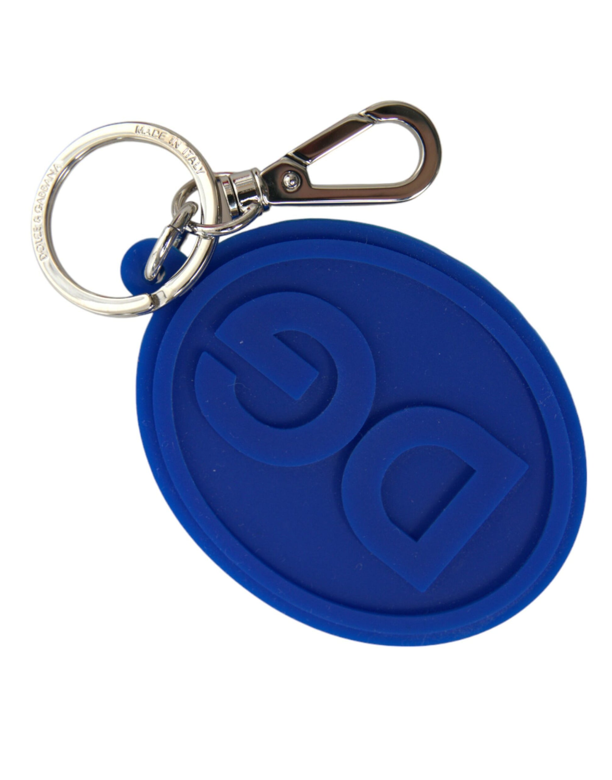 Dolce & Gabbana Blue Rubber DG Logo Silver Brass Metal Keyring Keychain Dolce & Gabbana