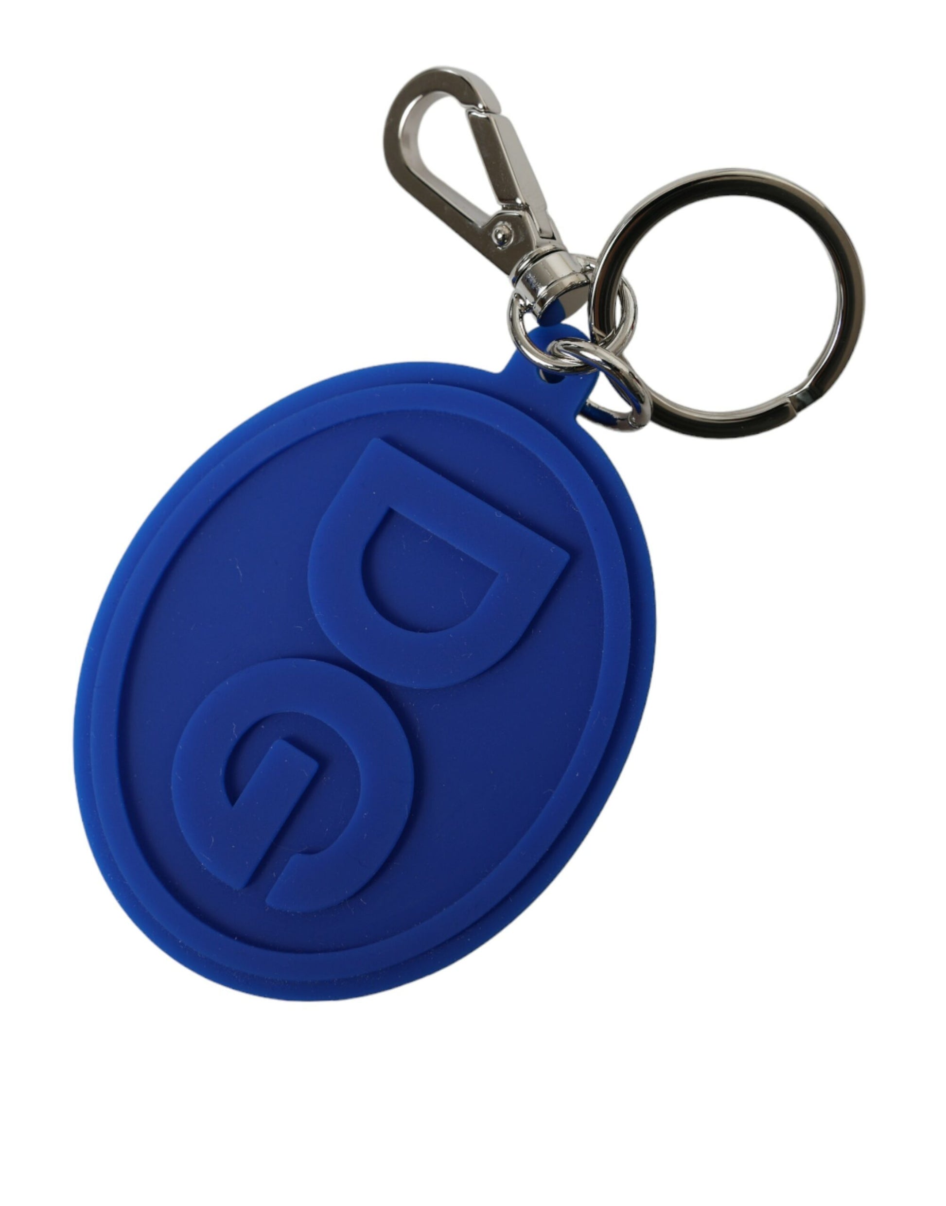 Dolce & Gabbana Blue Rubber DG Logo Silver Brass Metal Keyring Keychain Dolce & Gabbana