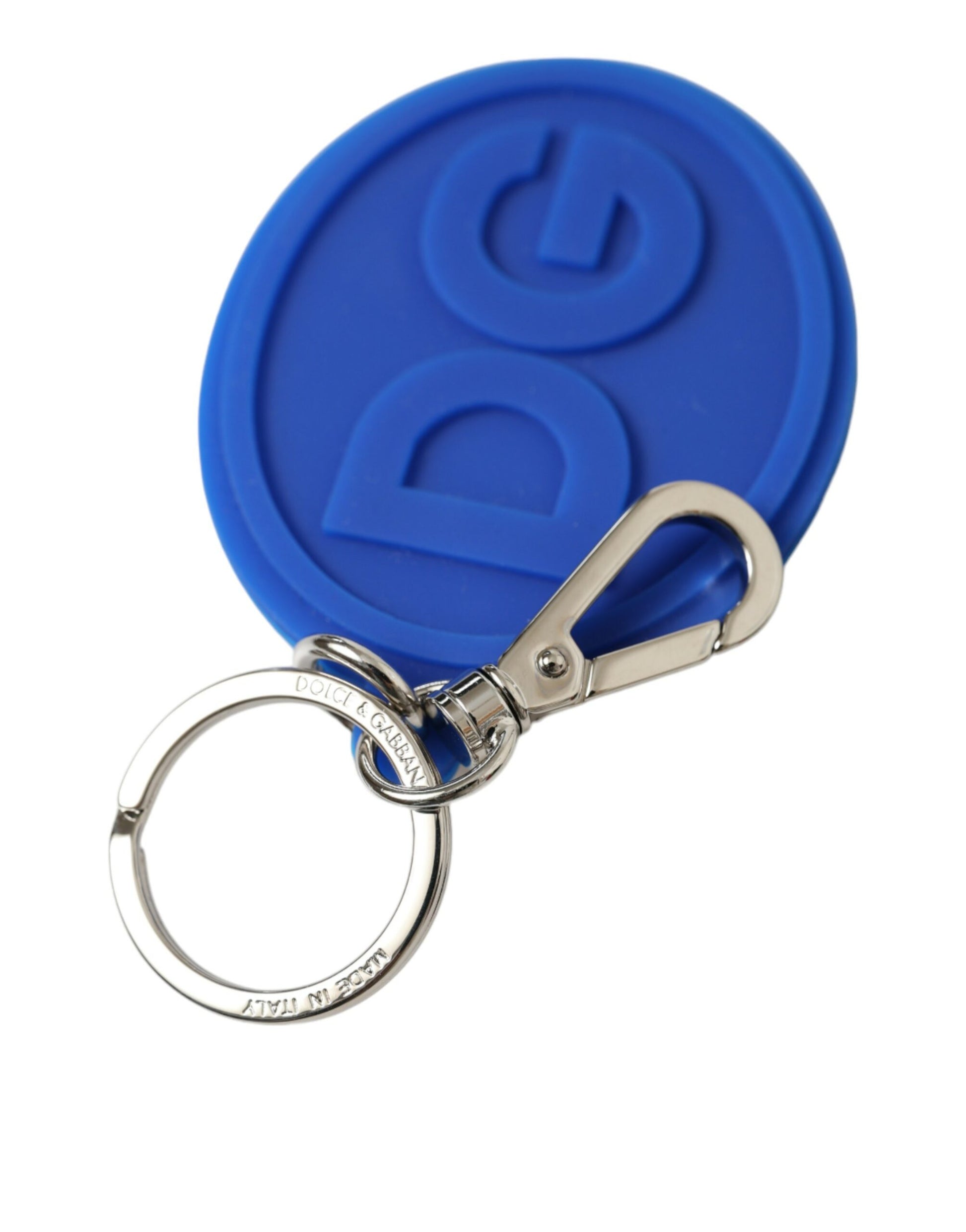 Dolce & Gabbana Blue Rubber DG Logo Silver Brass Metal Keyring Keychain Dolce & Gabbana
