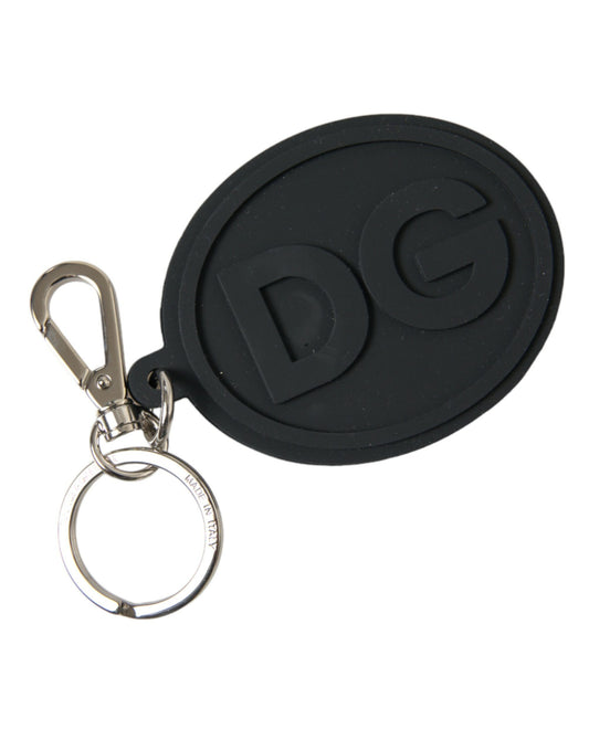 Dolce & Gabbana Black Rubber DG Logo Silver Brass Metal Keyring Keychain Dolce & Gabbana