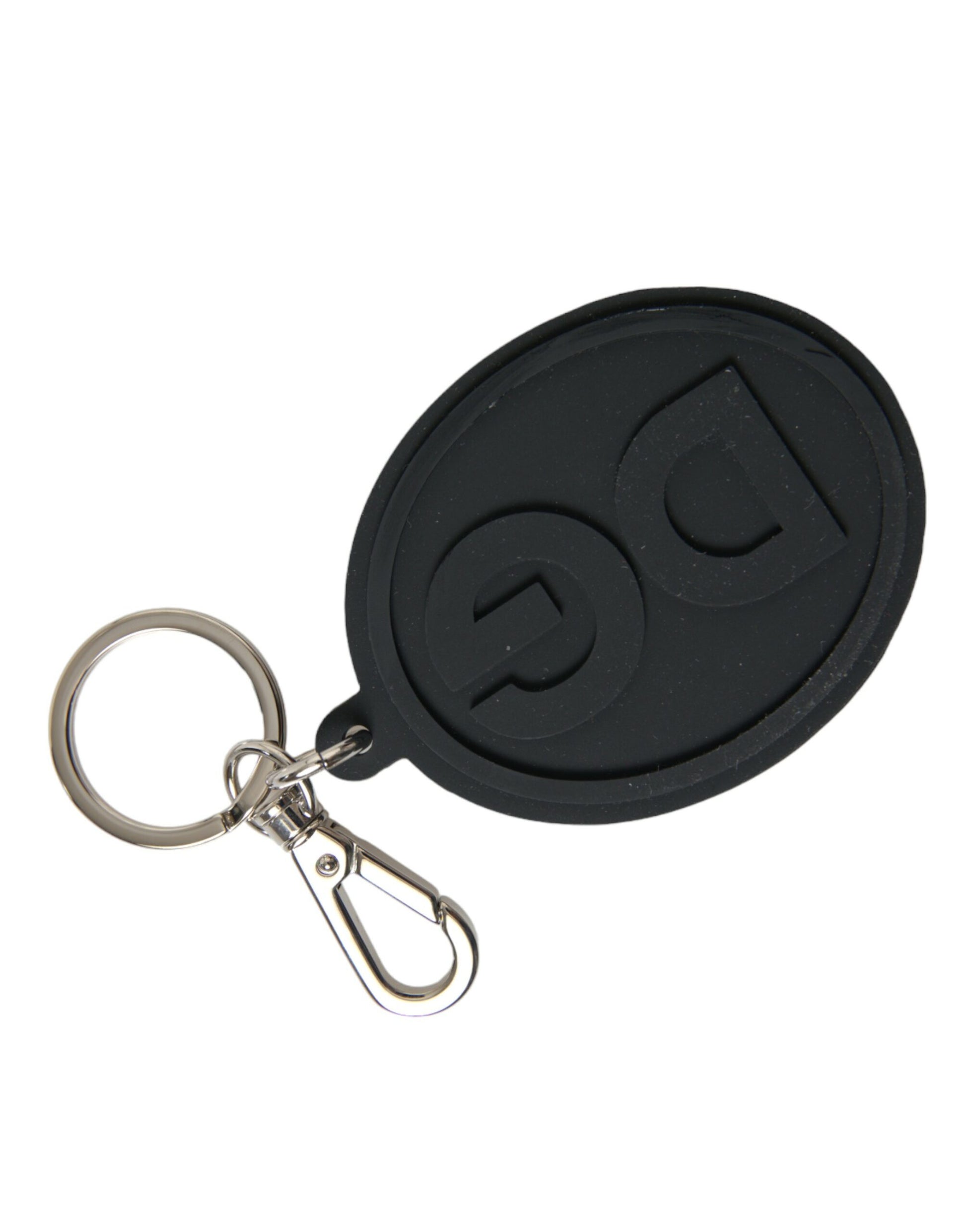 Dolce & Gabbana Black Rubber DG Logo Silver Brass Metal Keyring Keychain Dolce & Gabbana
