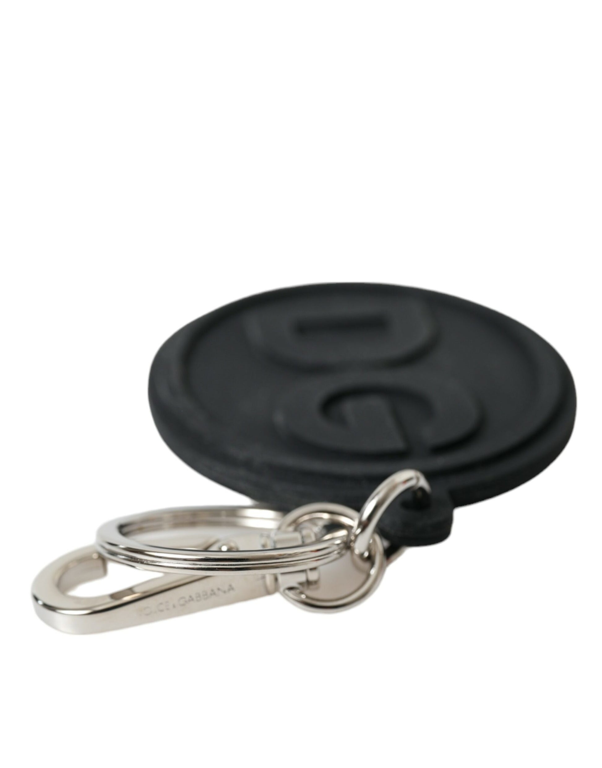 Dolce & Gabbana Black Rubber DG Logo Silver Brass Metal Keyring Keychain Dolce & Gabbana