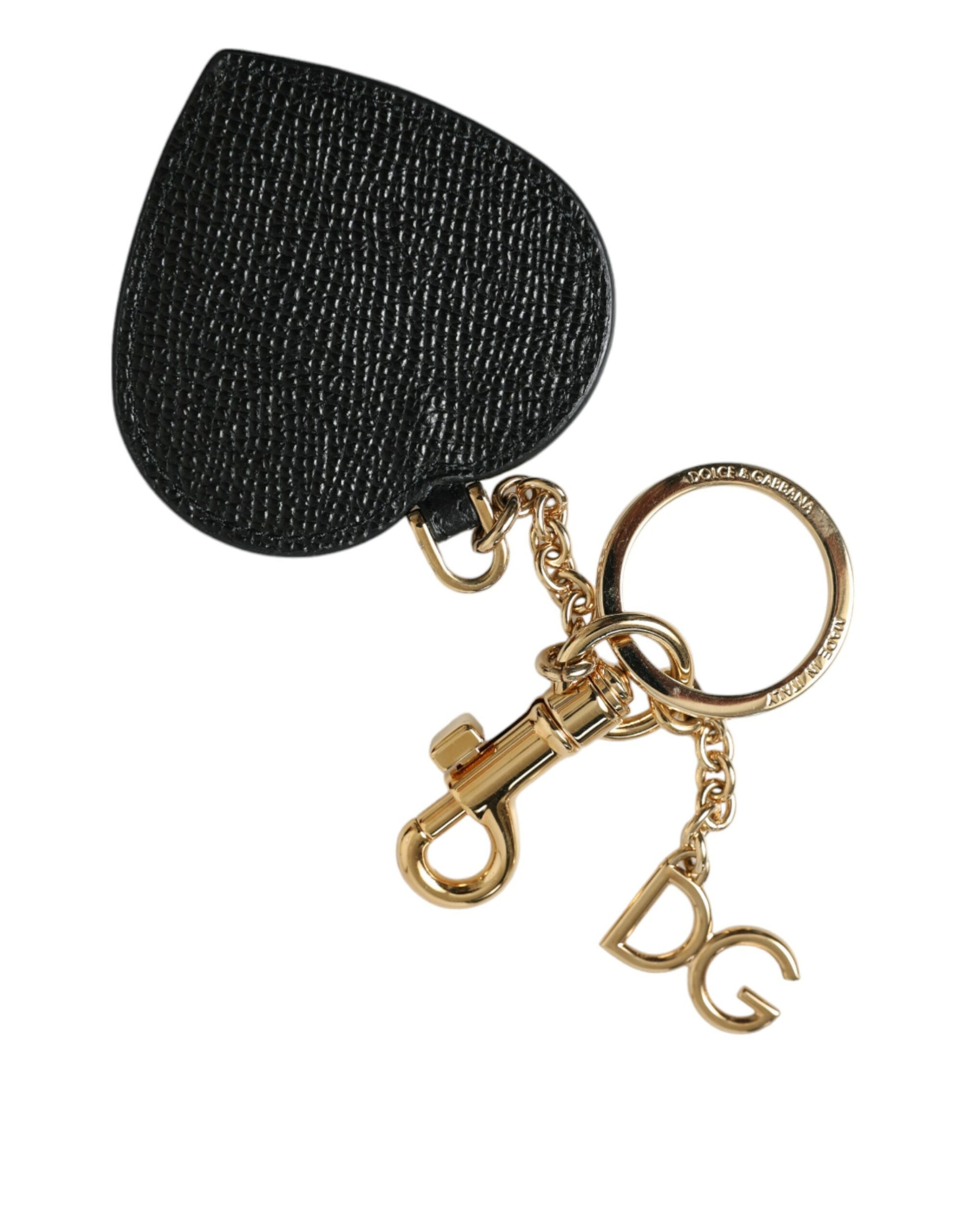 Dolce & Gabbana Pink Black Heart Leather Gold Tone Brass Keyring Keychain Dolce & Gabbana