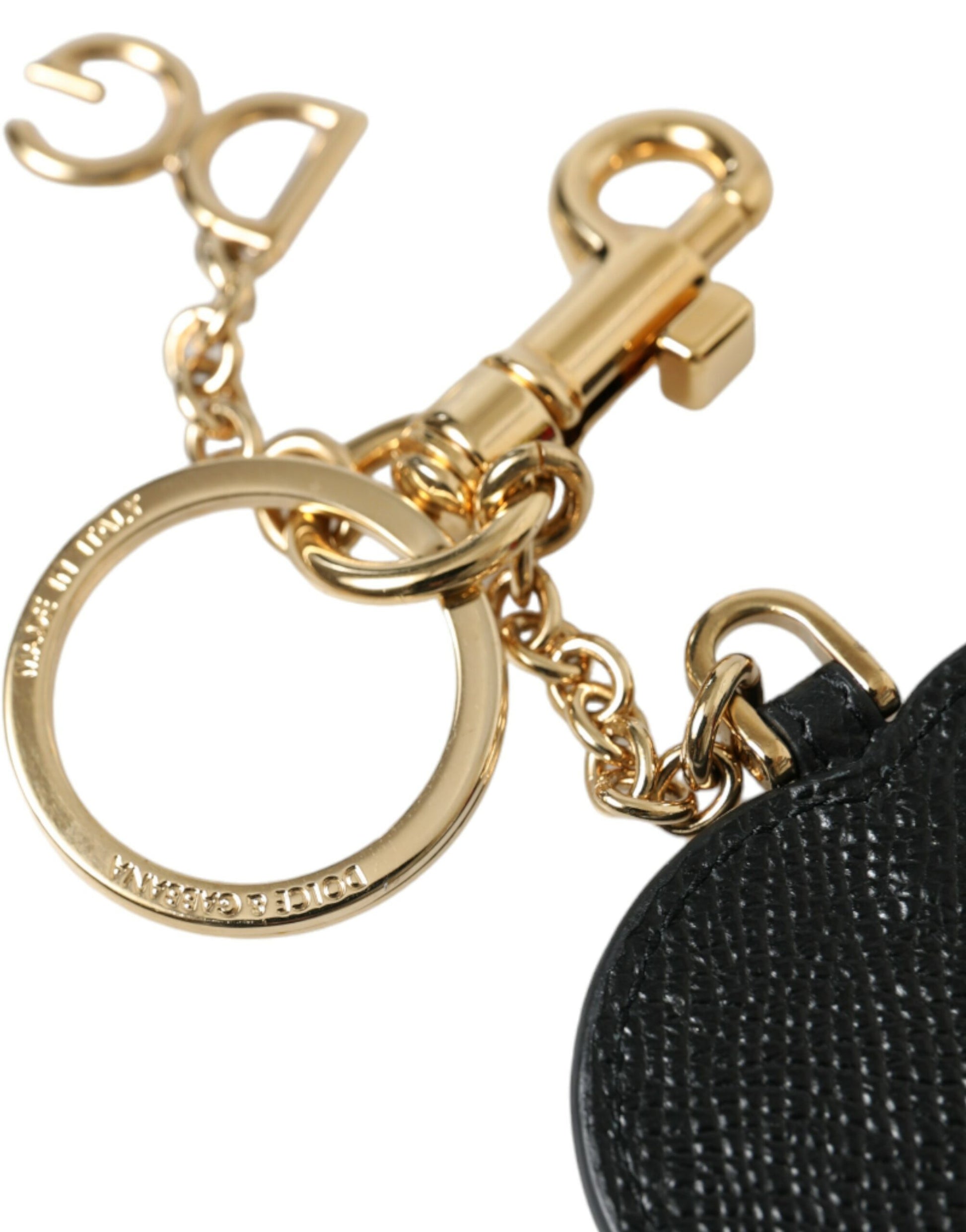 Dolce & Gabbana Pink Black Heart Leather Gold Tone Brass Keyring Keychain Dolce & Gabbana