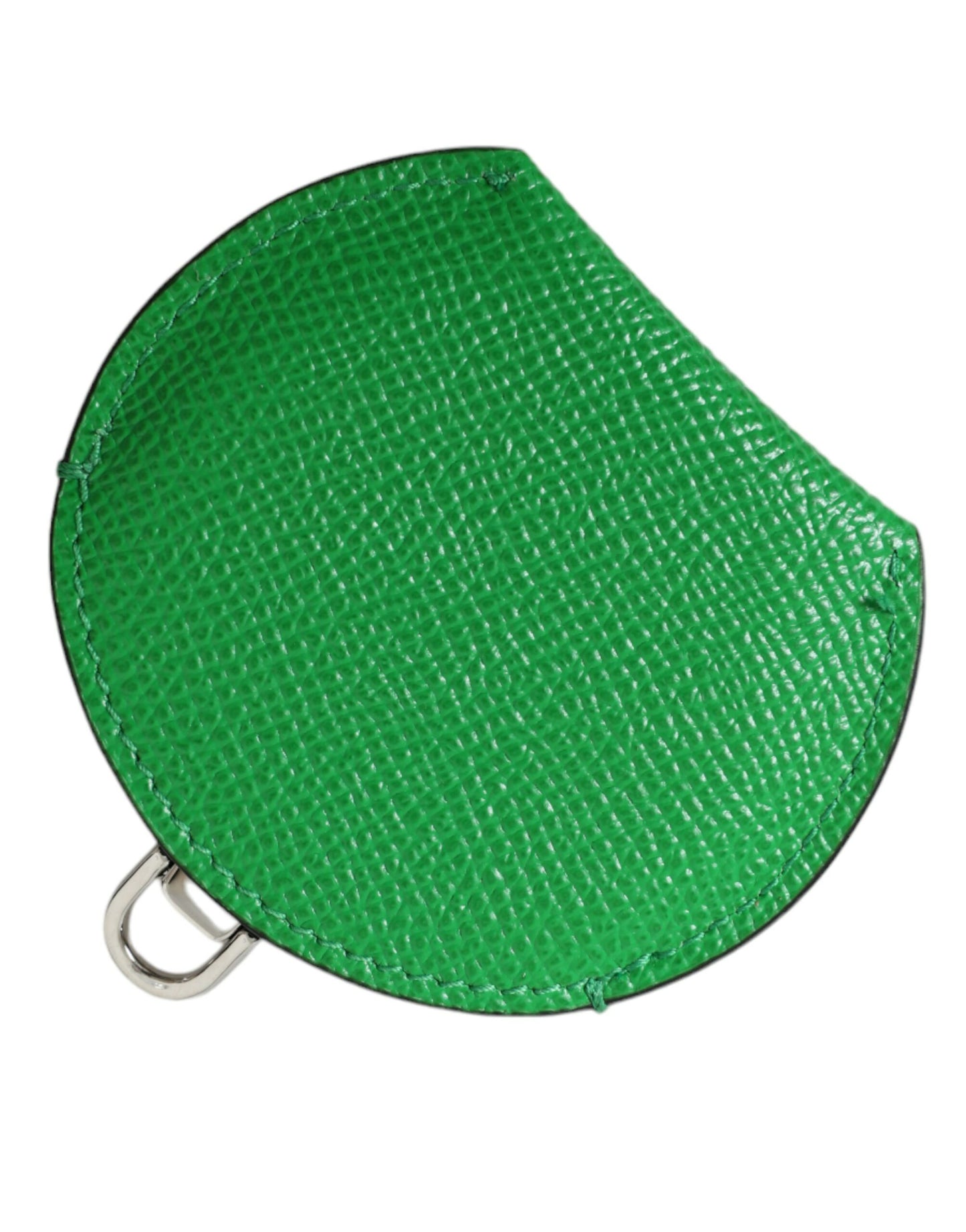 Dolce & Gabbana Green Calfskin Leather Round Logo Hand Mirror Holder Dolce & Gabbana