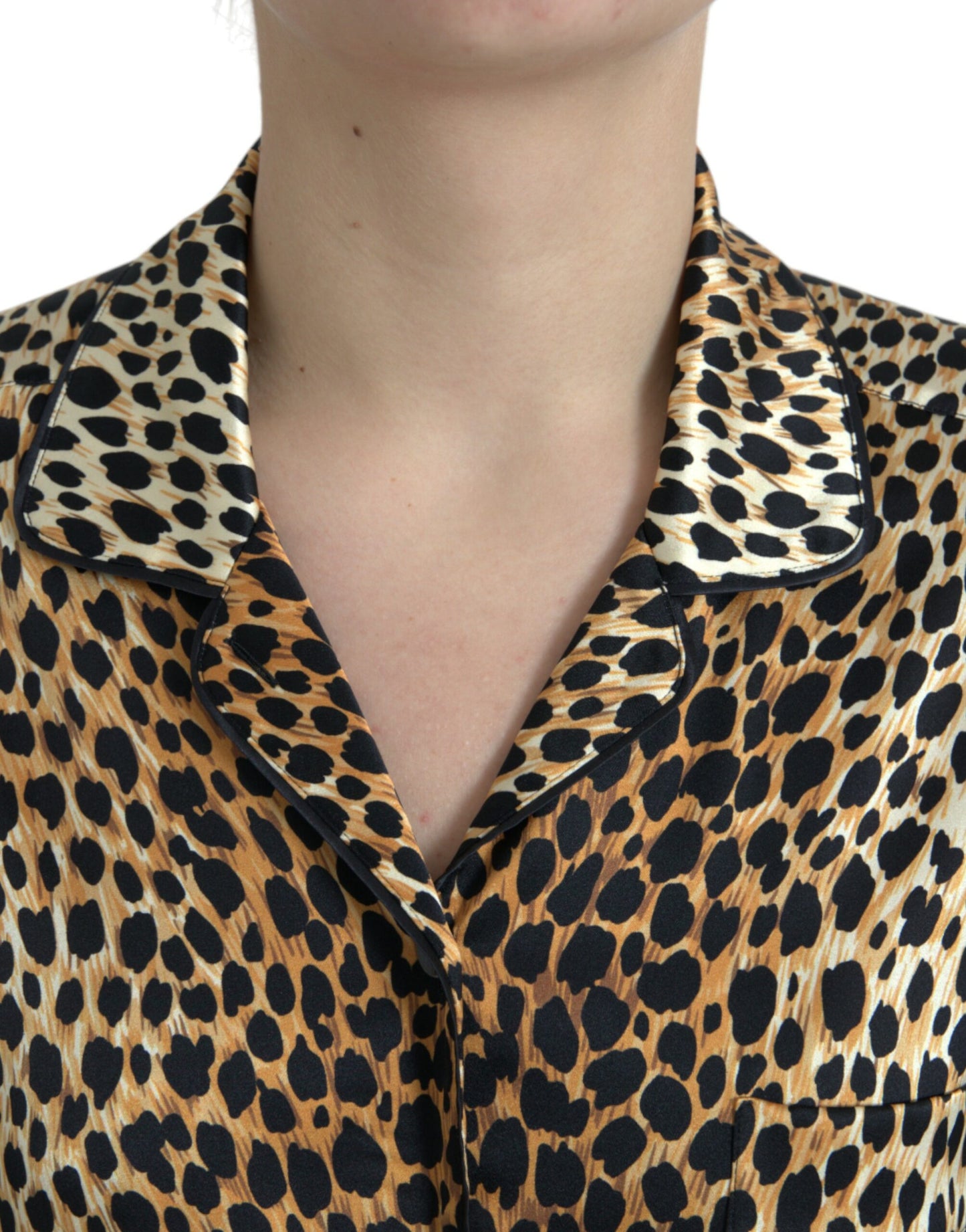 Dolce & Gabbana Brown Leopard Print Long Sleeves Blouse Top Dolce & Gabbana