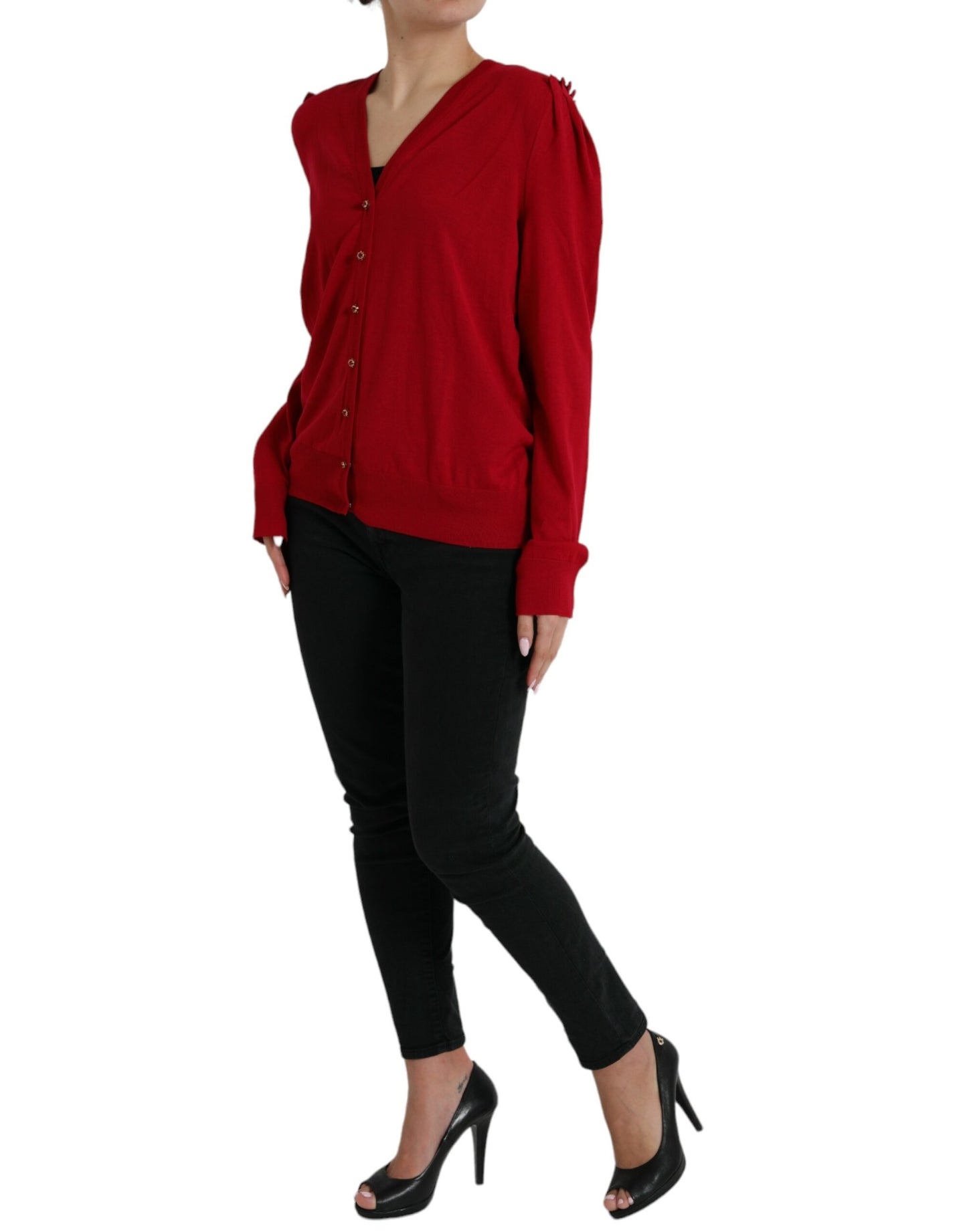 Dolce & Gabbana Red Wool V-neck Buttoned Cardigan Sweater Dolce & Gabbana