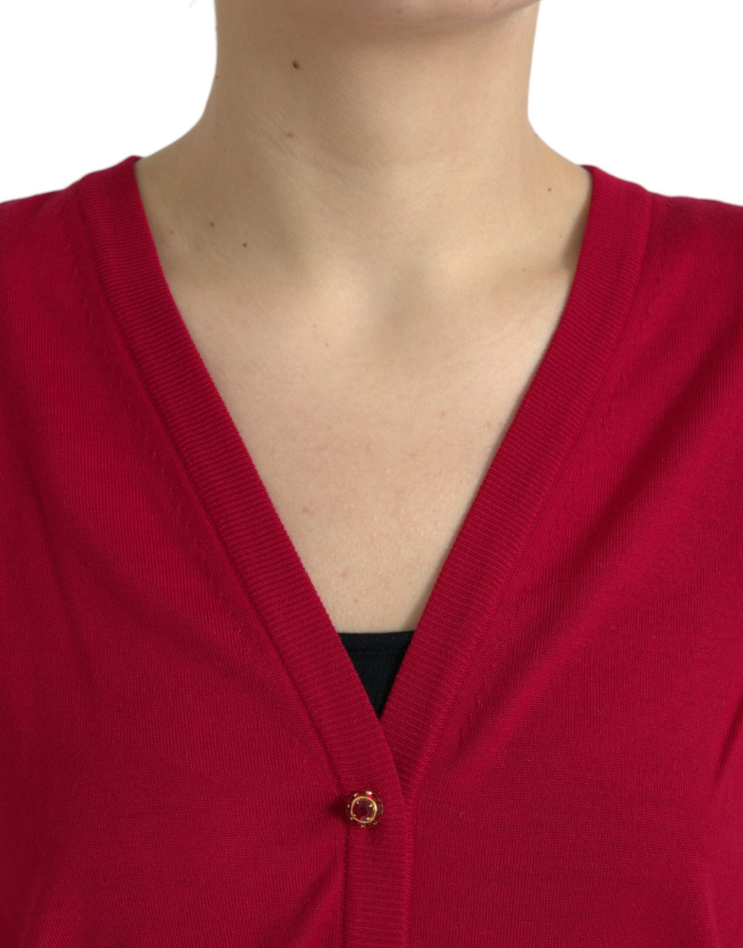 Dolce & Gabbana Red Wool V-neck Buttoned Cardigan Sweater Dolce & Gabbana