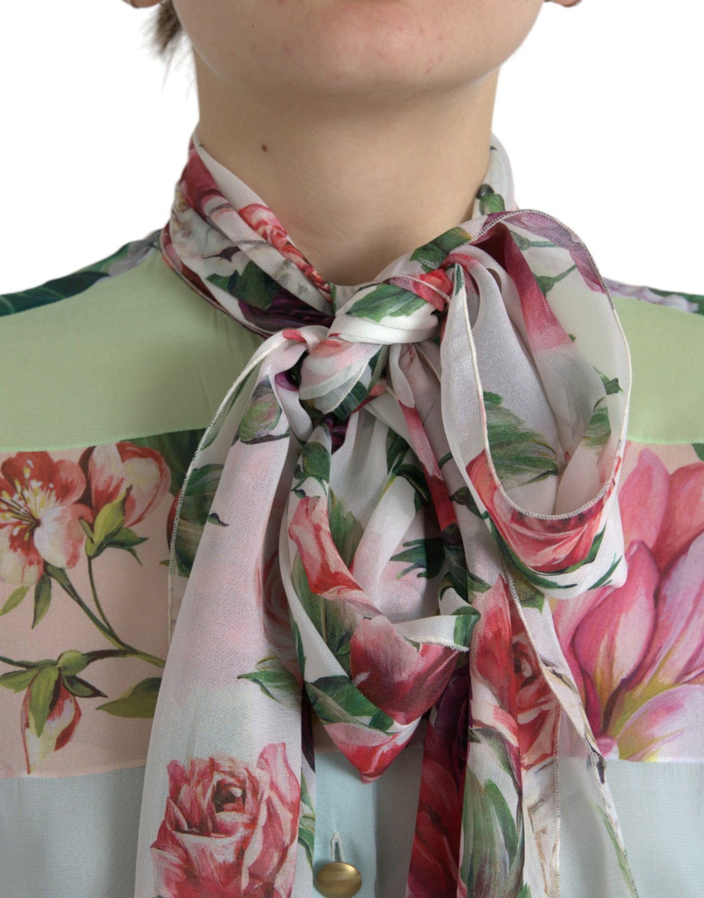 Dolce & Gabbana Multicolor Floral Patchwork Ascot Collar Top Dolce & Gabbana