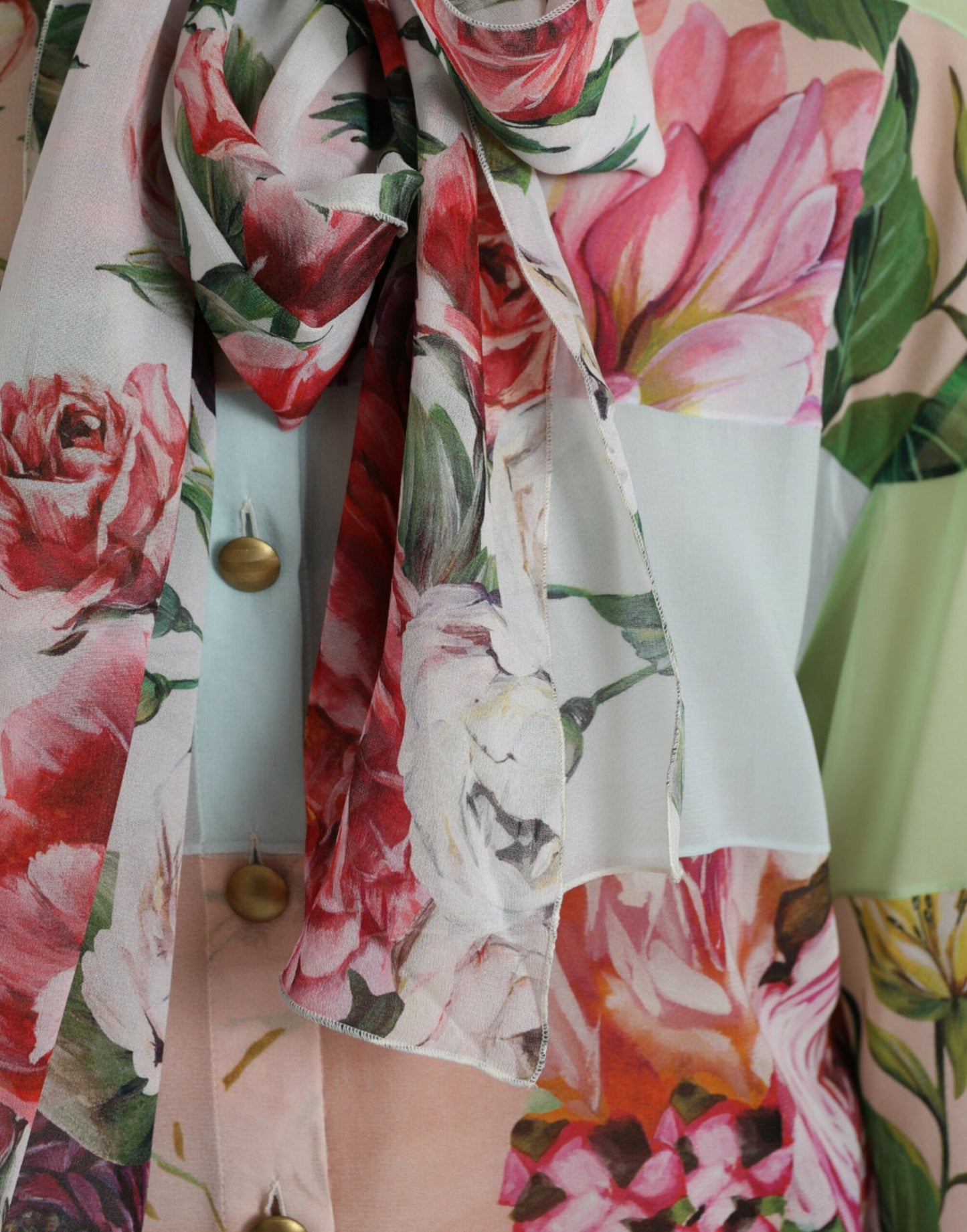 Dolce & Gabbana Multicolor Floral Patchwork Ascot Collar Top Dolce & Gabbana