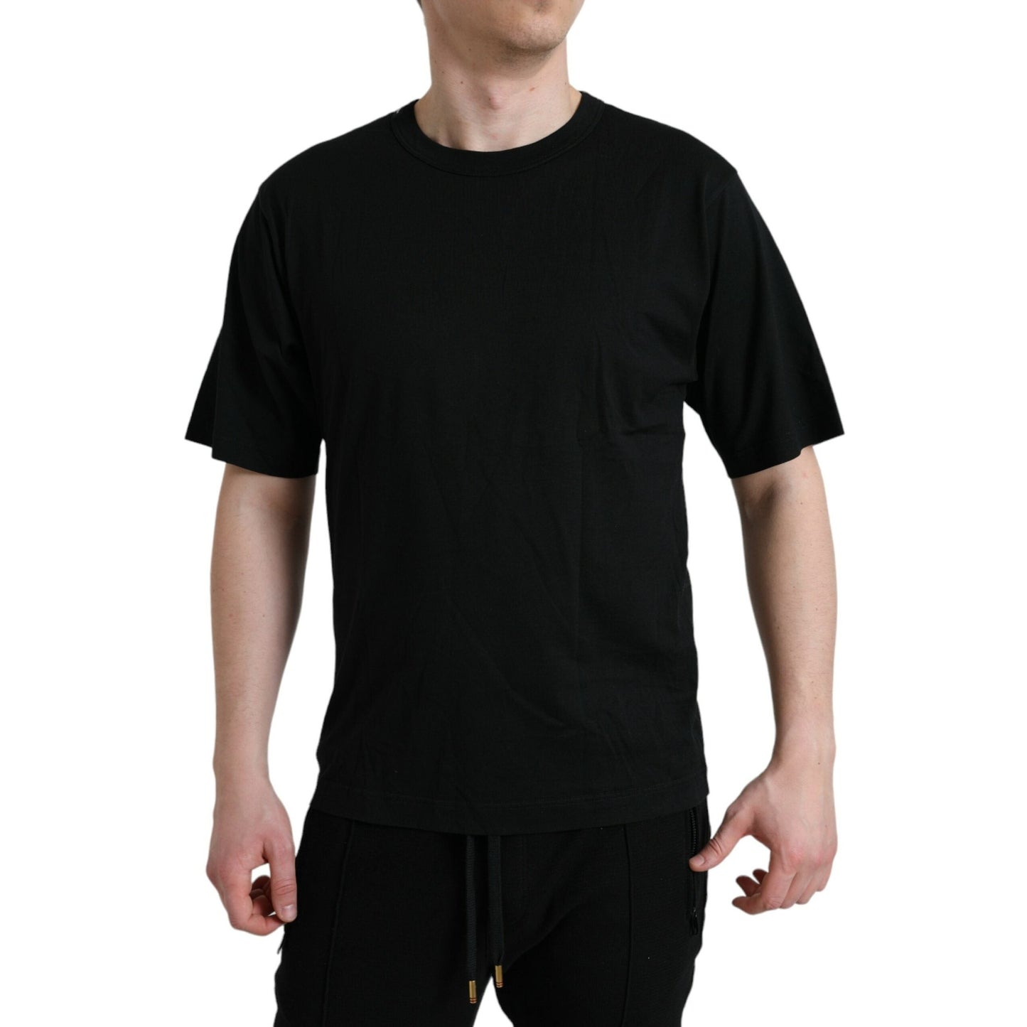 Dolce & Gabbana Black Logo Embossed Crew Neck Short Sleeves T-shirt