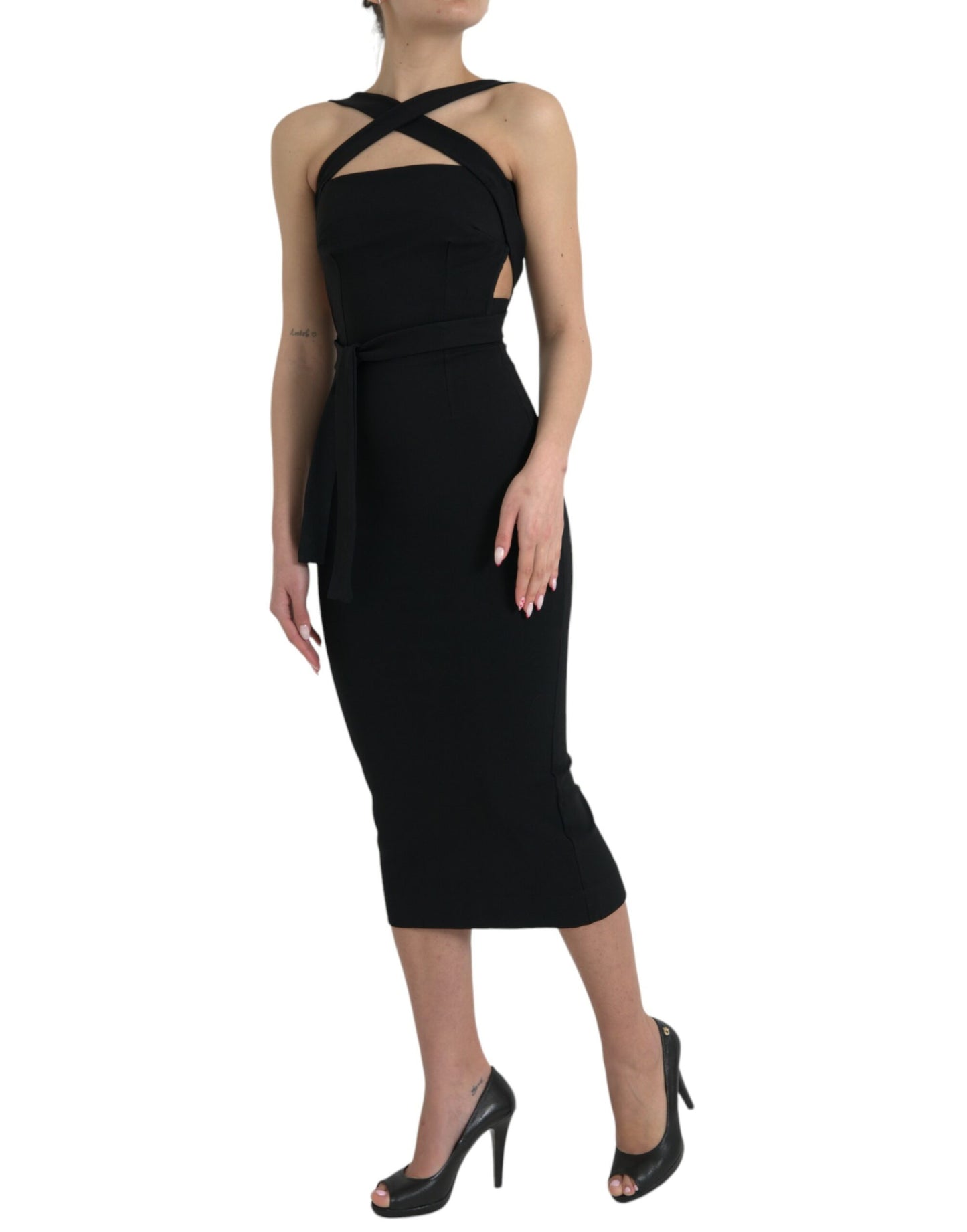 Dolce & Gabbana Black Sheath Halter Sleeveless Midi Dress Dolce & Gabbana