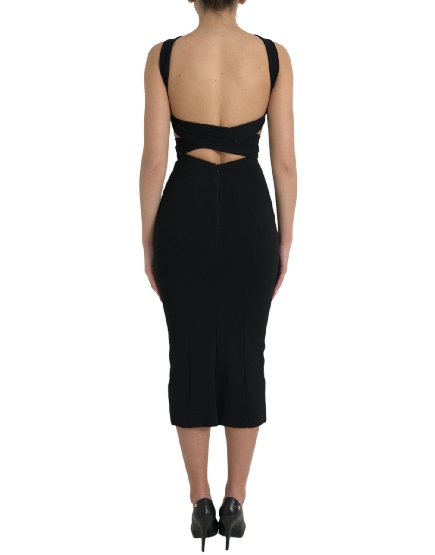 Dolce & Gabbana Black Sheath Halter Sleeveless Midi Dress Dolce & Gabbana