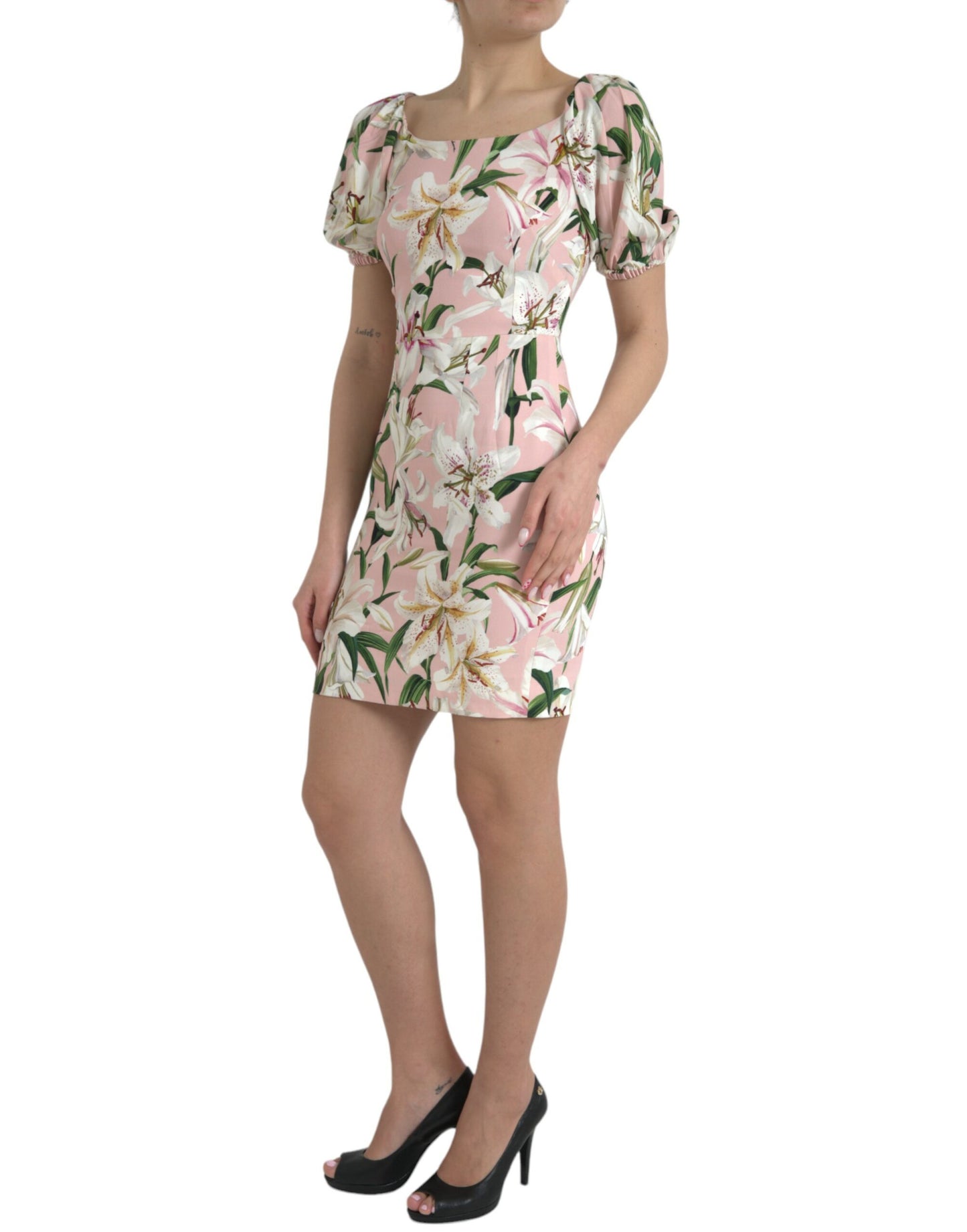 Dolce & Gabbana Pink Lily Viscose Sheath Stretch Mini Dress Dolce & Gabbana