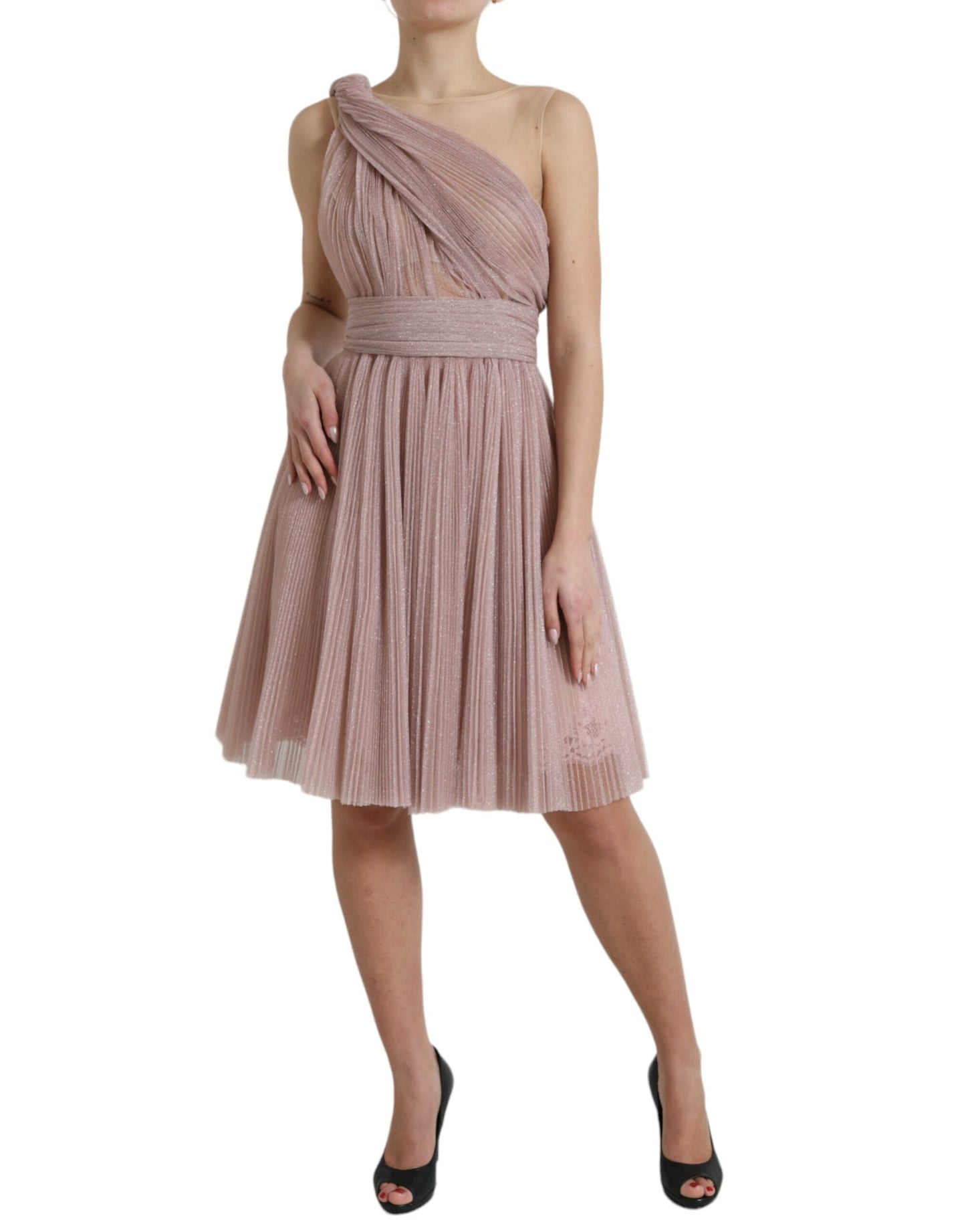 Dolce & Gabbana Light Lilac Pleated Lame Tulle One Shoulder Dress Dolce & Gabbana