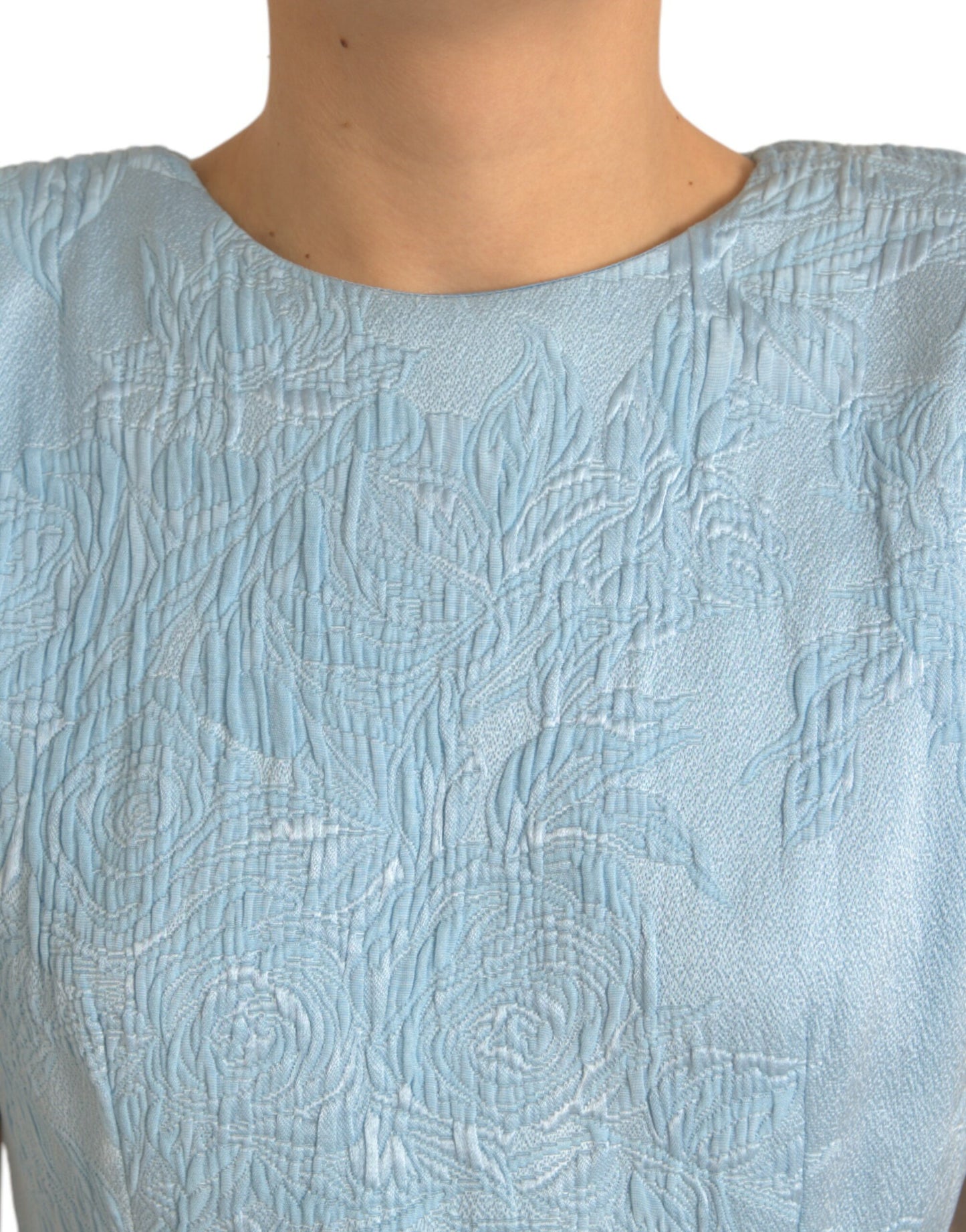 Dolce & Gabbana Light Blue Floral Jacquard Puff Sleeve Mini Dress Dolce & Gabbana