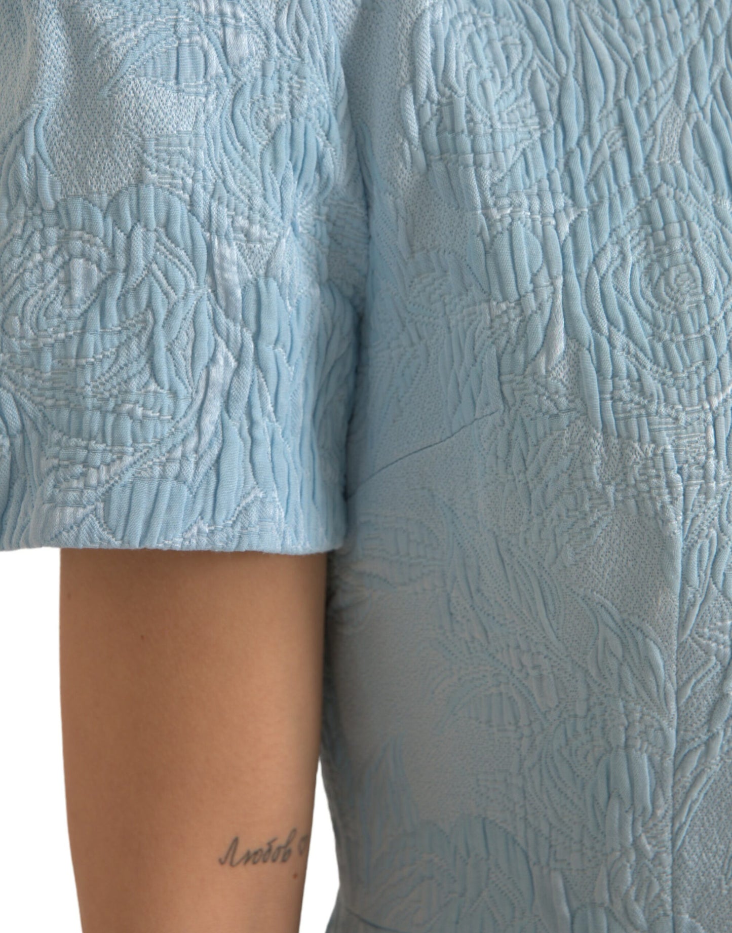 Dolce & Gabbana Light Blue Floral Jacquard Puff Sleeve Mini Dress Dolce & Gabbana