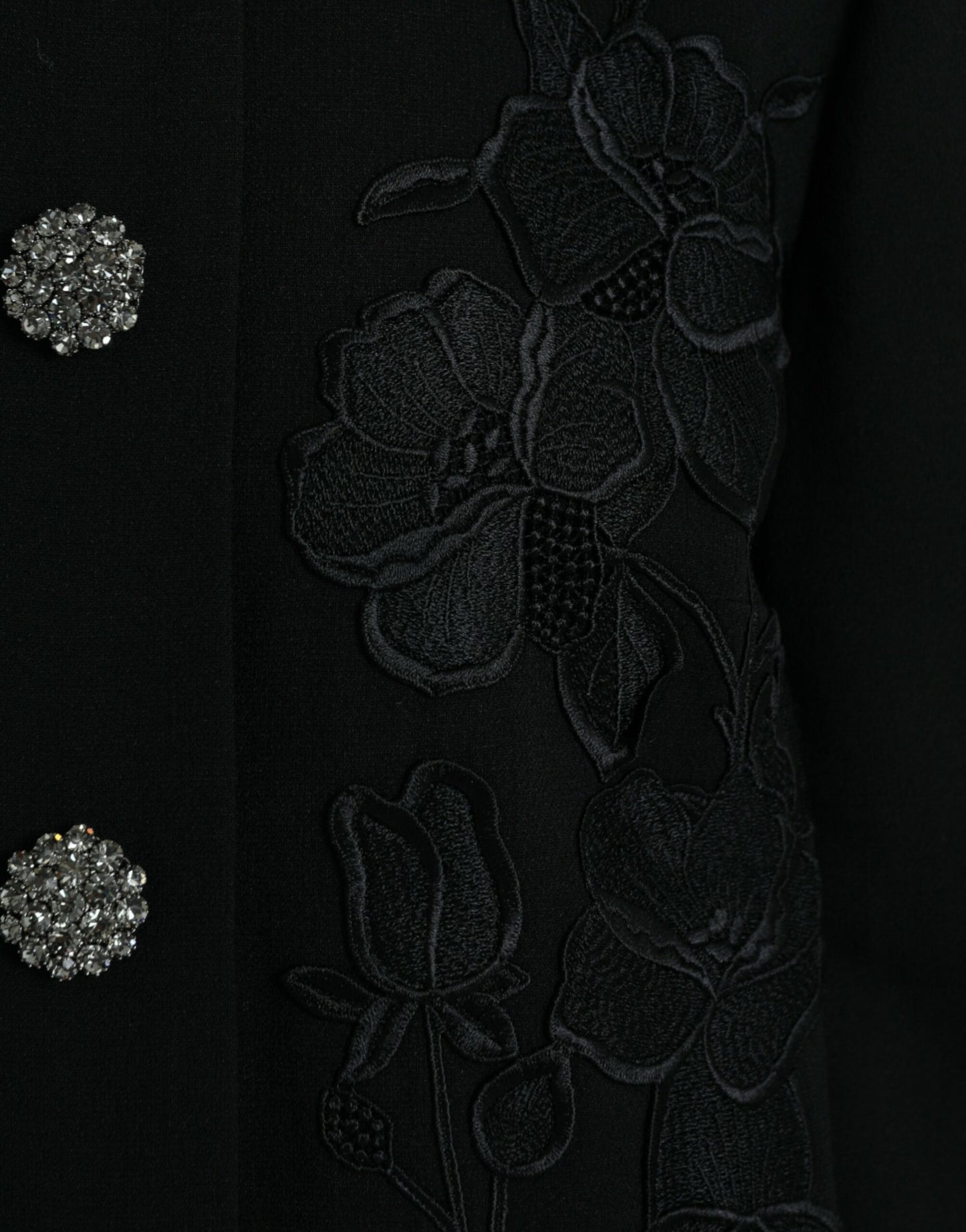 Dolce & Gabbana Black Floral Wool Button Embellished Jacket Dolce & Gabbana