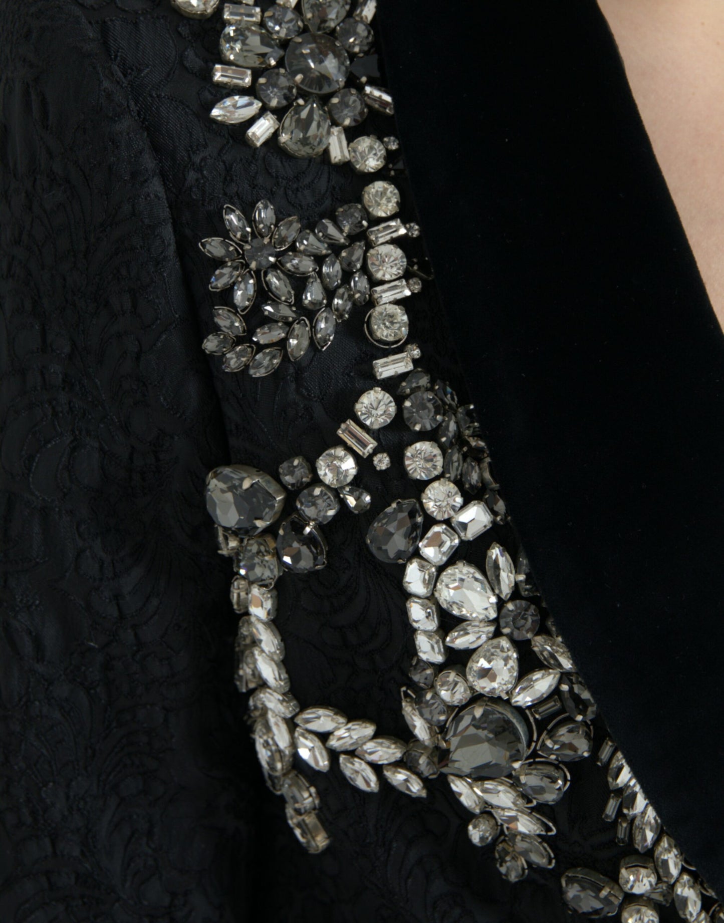 Dolce & Gabbana Black Crystal Embellished Overcoat Jacket Dolce & Gabbana
