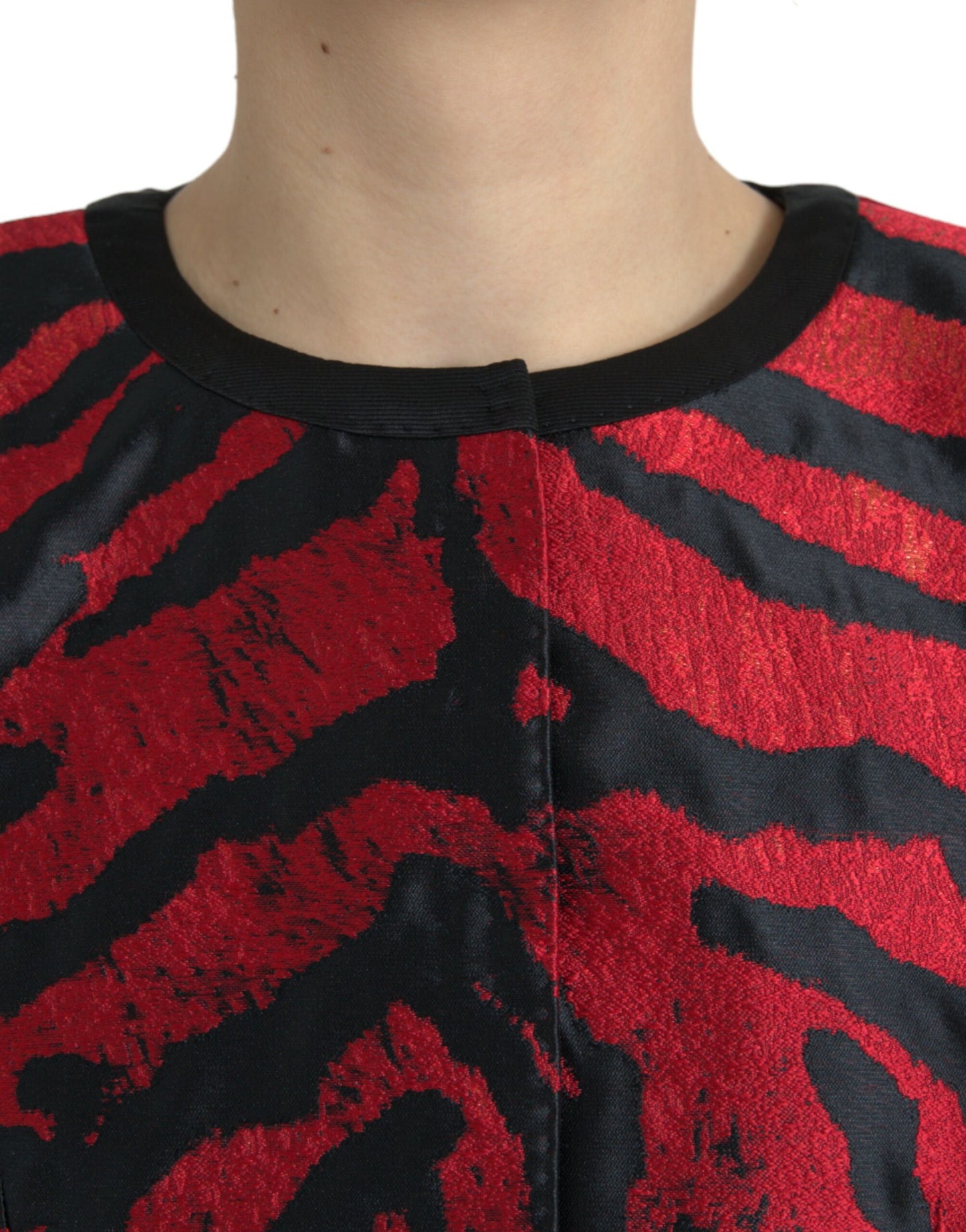 Dolce & Gabbana Black Red Patterned Cropped Coat Jacket Dolce & Gabbana