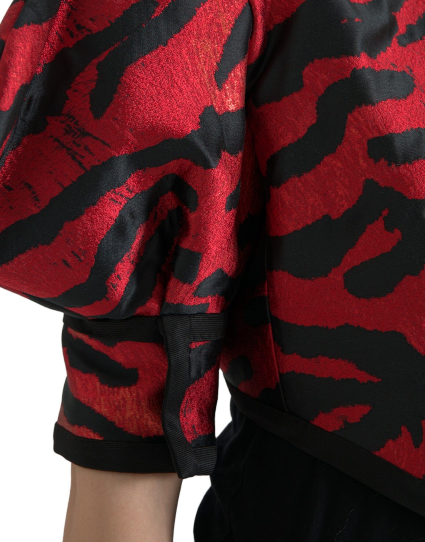 Dolce & Gabbana Black Red Patterned Cropped Coat Jacket Dolce & Gabbana
