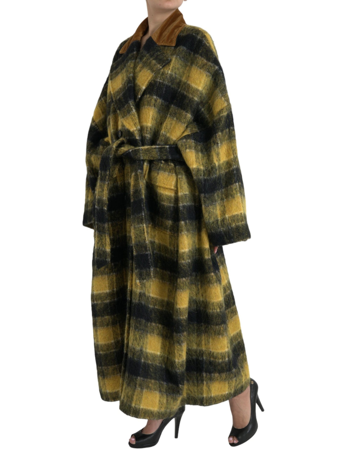 Dolce & Gabbana Yellow Checkered Long Sleeve Coat Jacket Dolce & Gabbana
