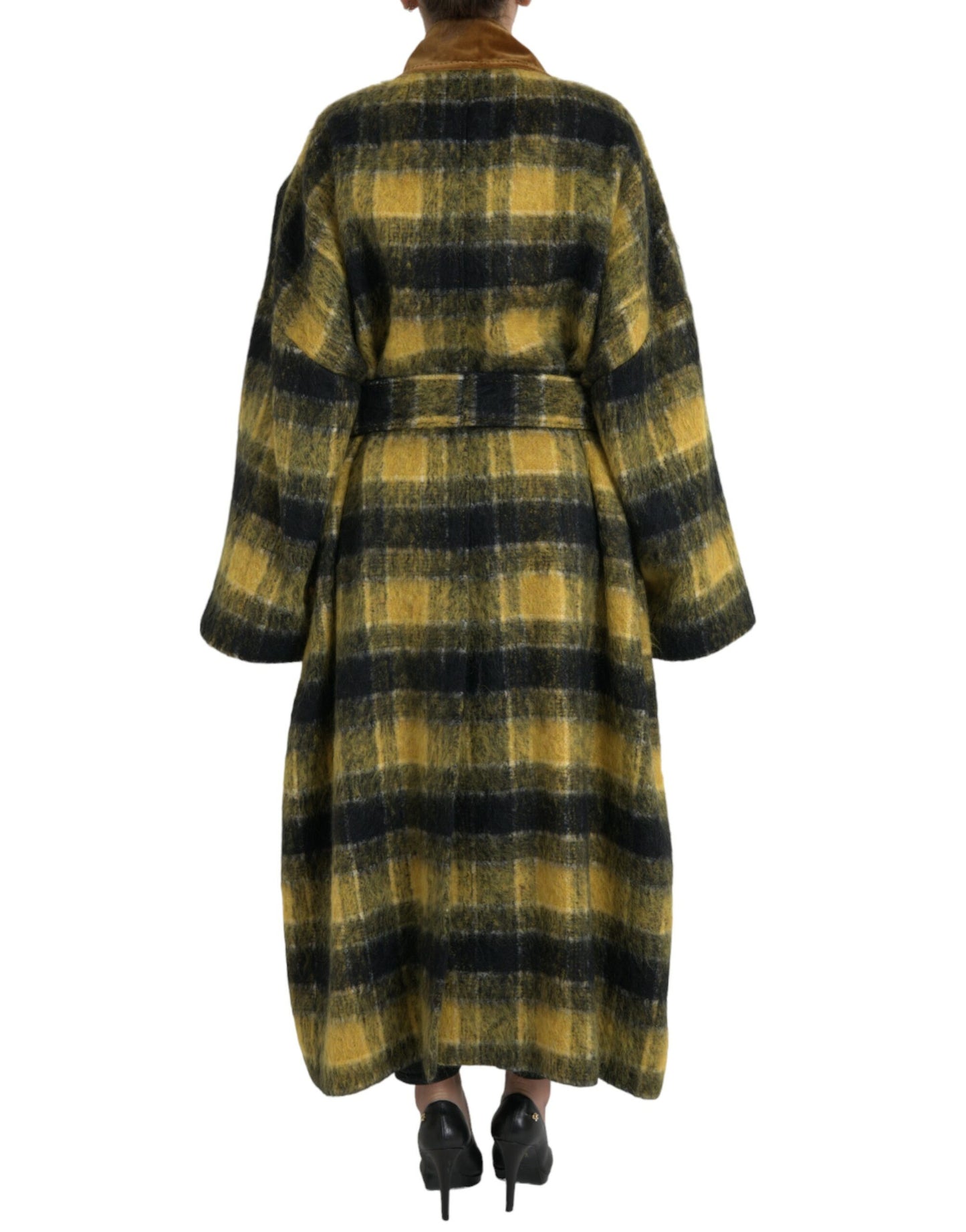 Dolce & Gabbana Yellow Checkered Long Sleeve Coat Jacket Dolce & Gabbana