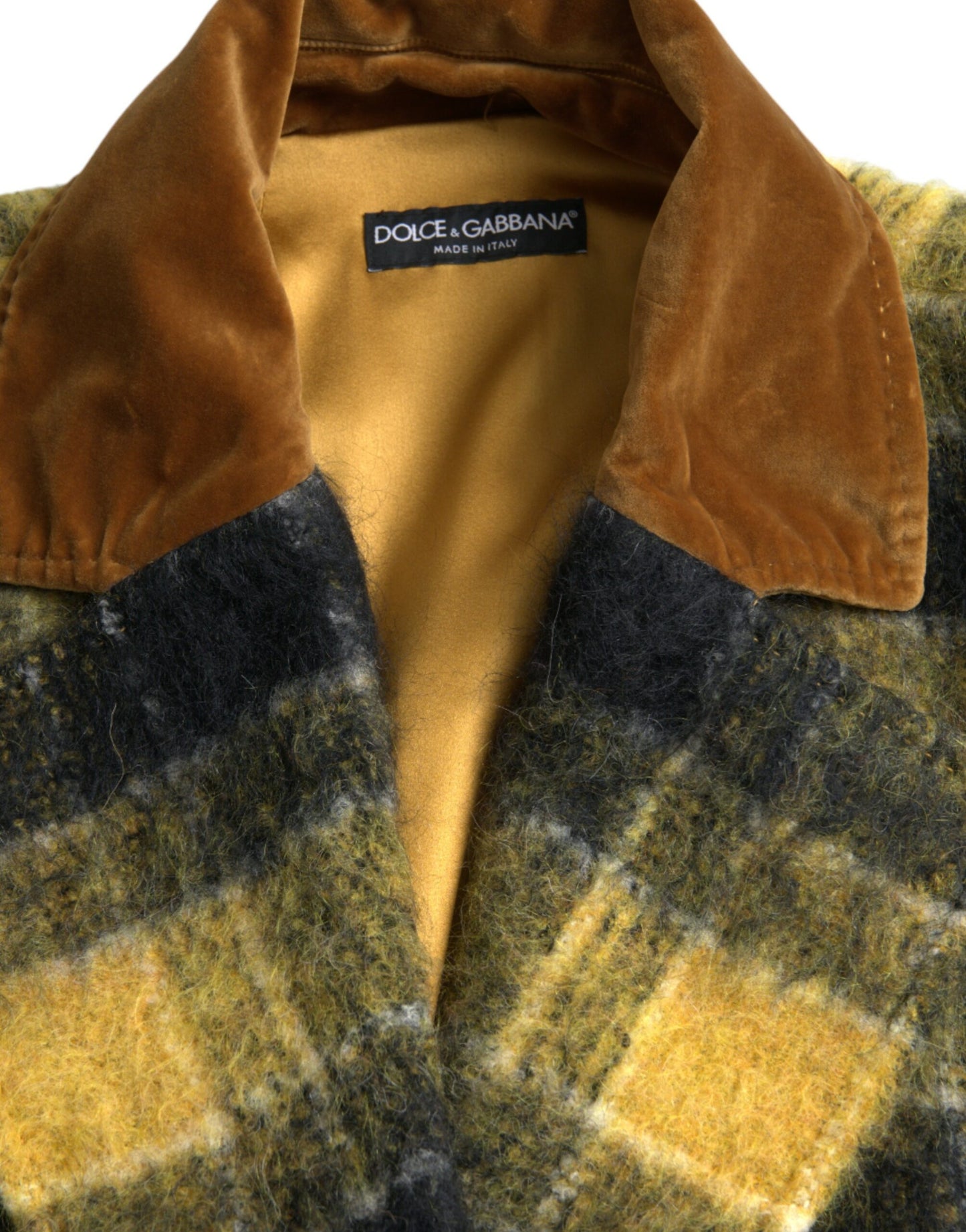 Dolce & Gabbana Yellow Checkered Long Sleeve Coat Jacket Dolce & Gabbana