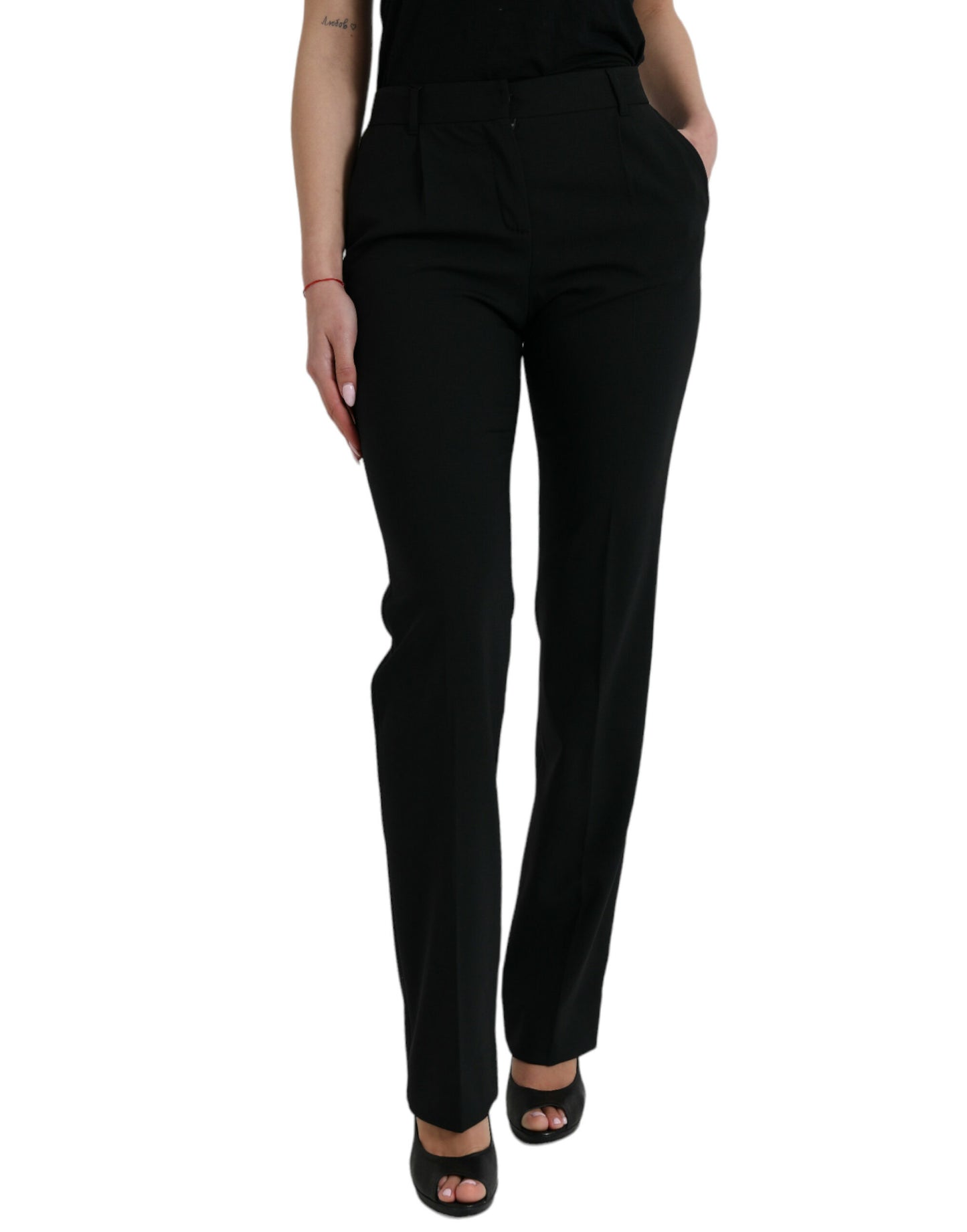 Dolce & Gabbana Black Wool Mid Waist Tapered Pants Dolce & Gabbana