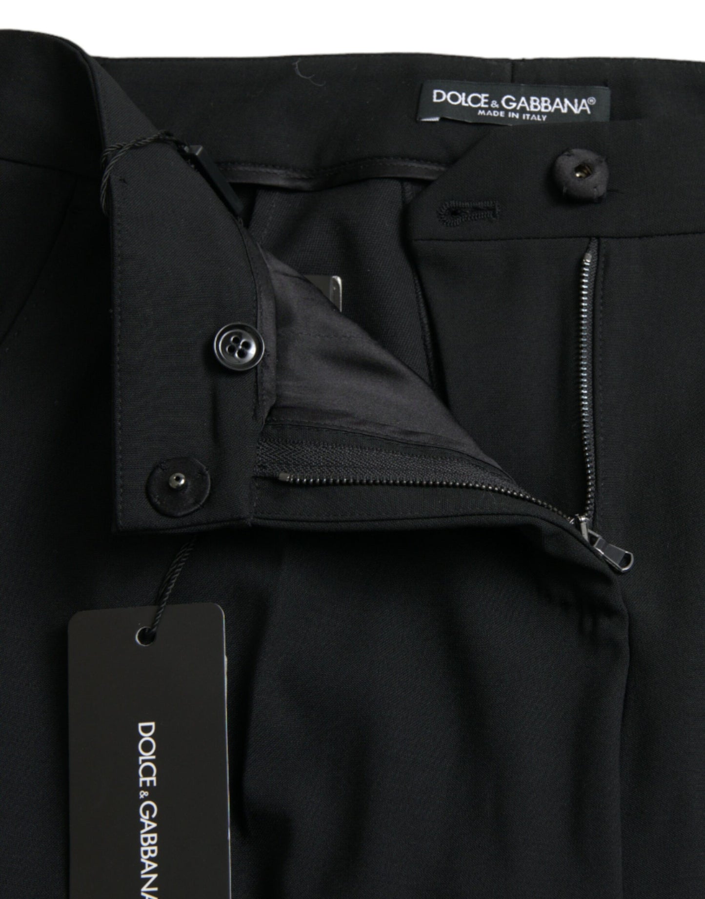 Dolce & Gabbana Black Wool Mid Waist Tapered Pants Dolce & Gabbana