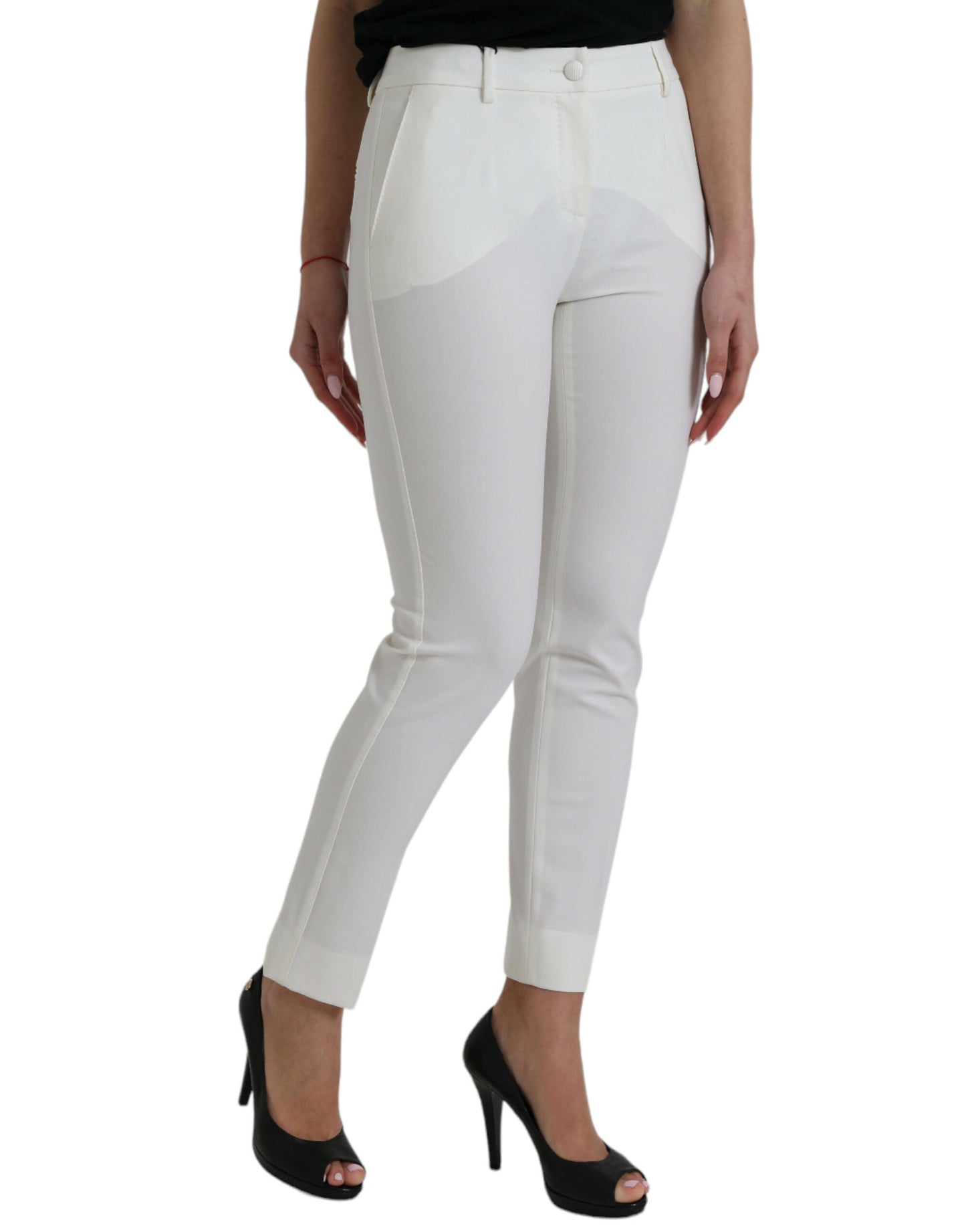 Dolce & Gabbana White Wool Mid Waist Tapered Pants Dolce & Gabbana