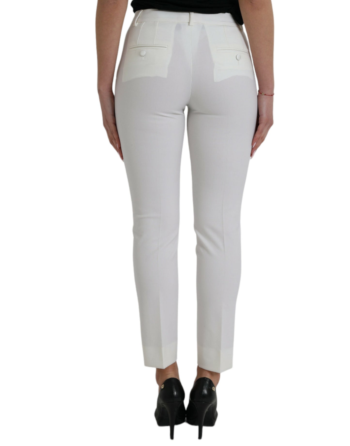 Dolce & Gabbana White Wool Mid Waist Tapered Pants Dolce & Gabbana