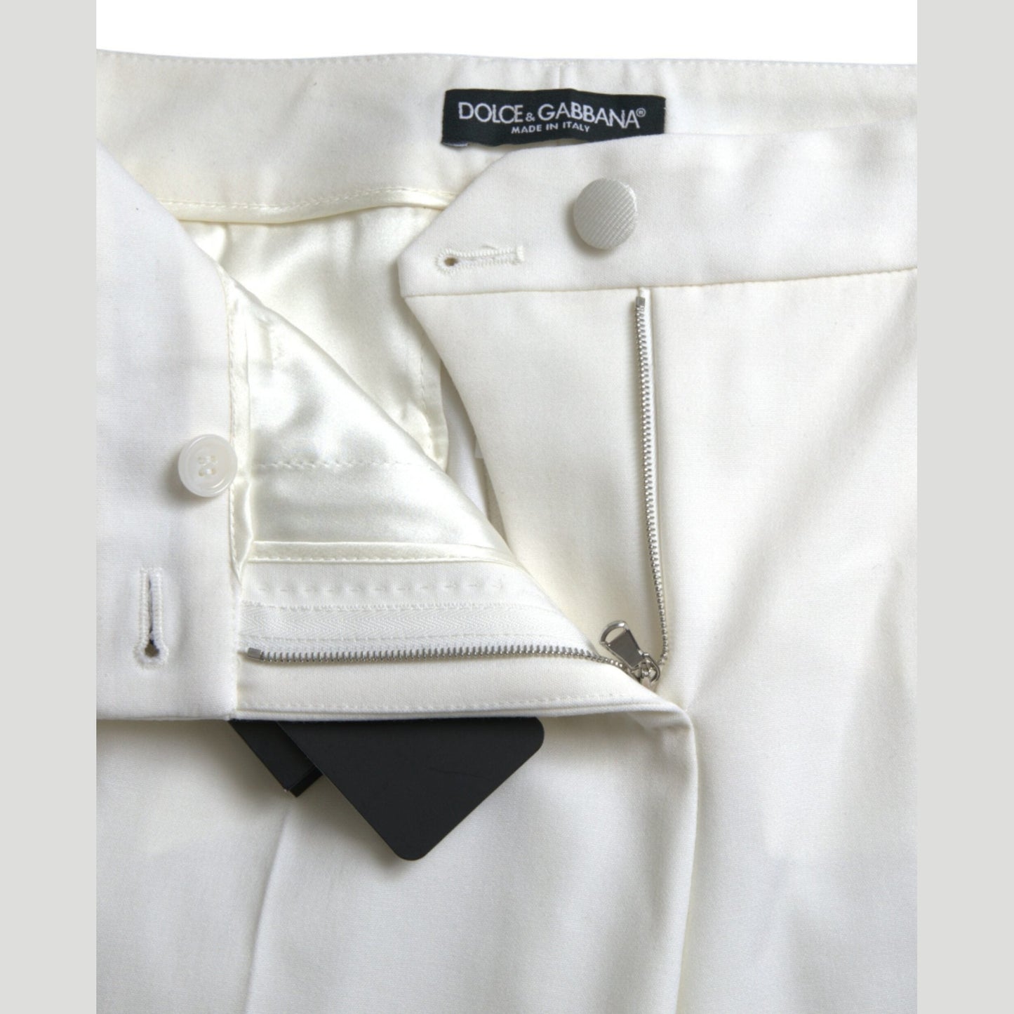 Dolce & Gabbana White Wool Mid Waist Tapered Pants