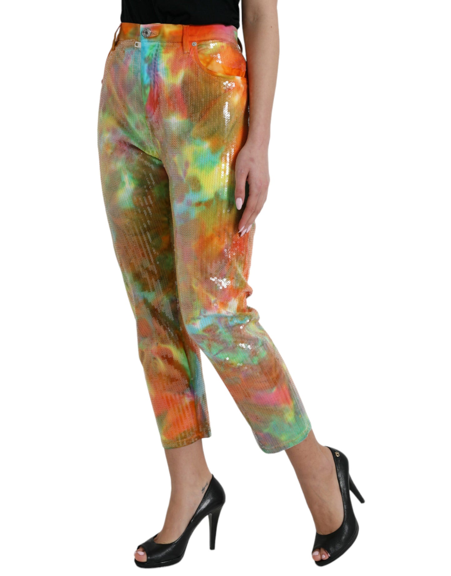 Dolce & Gabbana Multicolor Tie Dye Sequined High Waist Cropped Pants Dolce & Gabbana