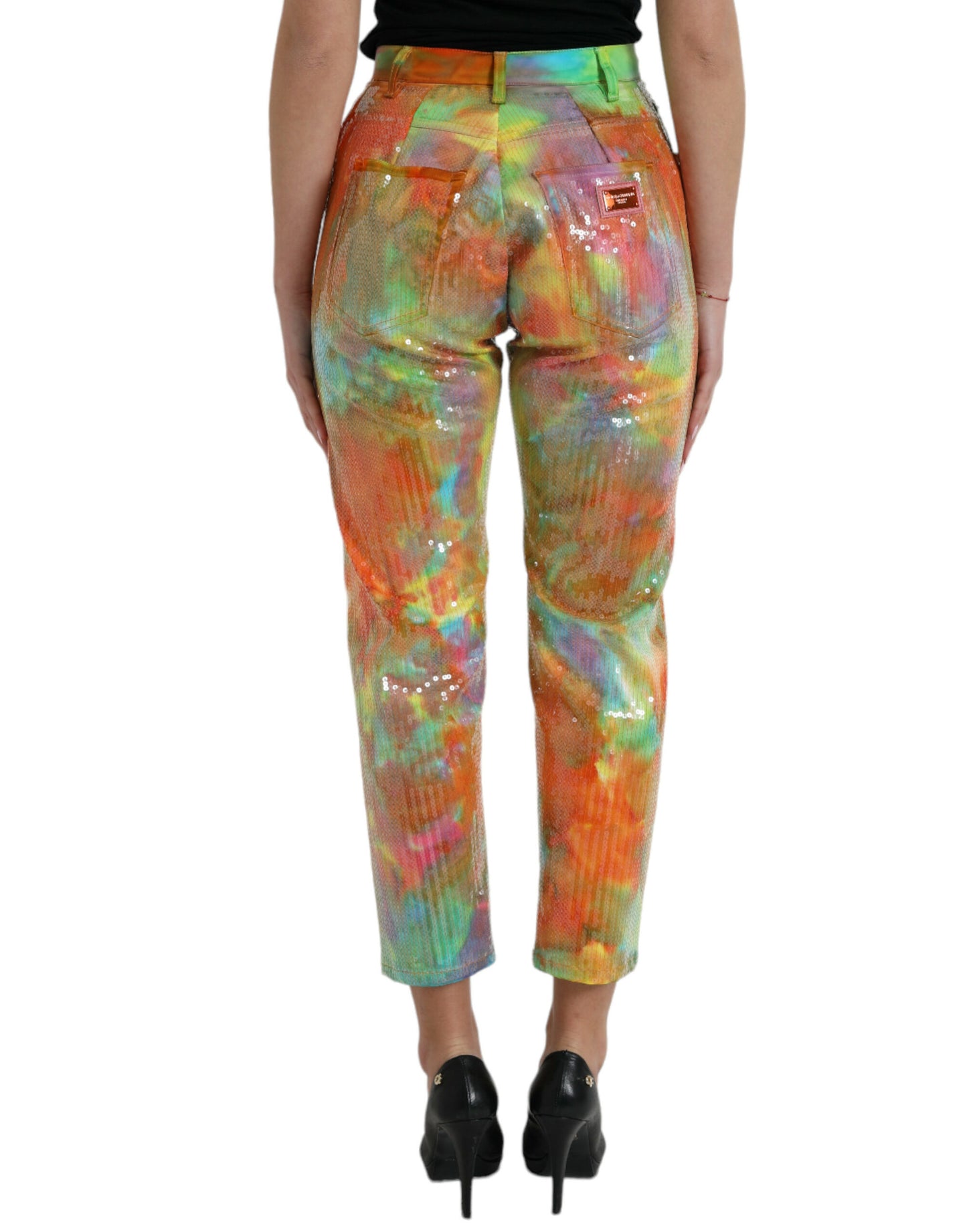 Dolce & Gabbana Multicolor Tie Dye Sequined High Waist Cropped Pants Dolce & Gabbana