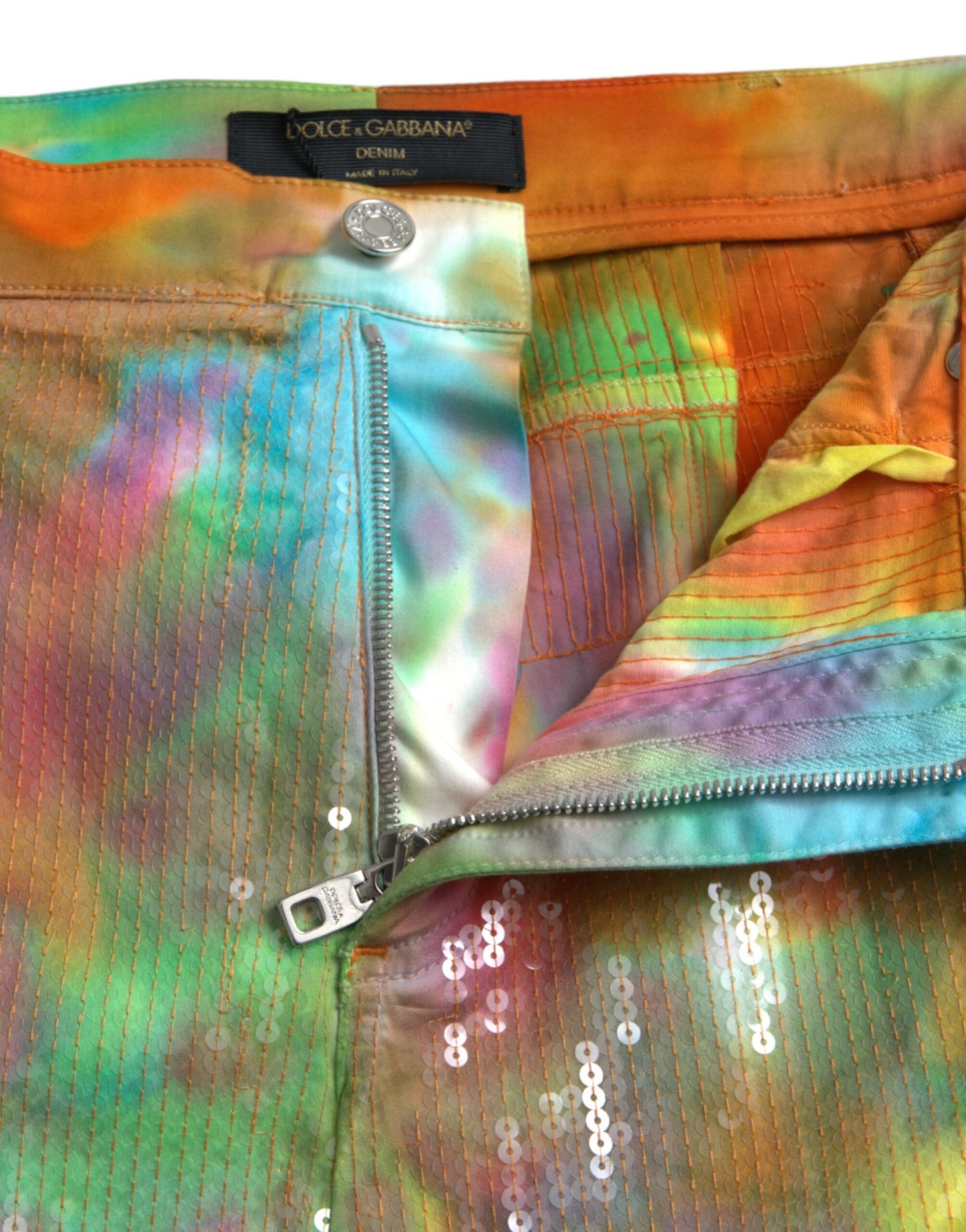 Dolce & Gabbana Multicolor Tie Dye Sequined High Waist Cropped Pants Dolce & Gabbana