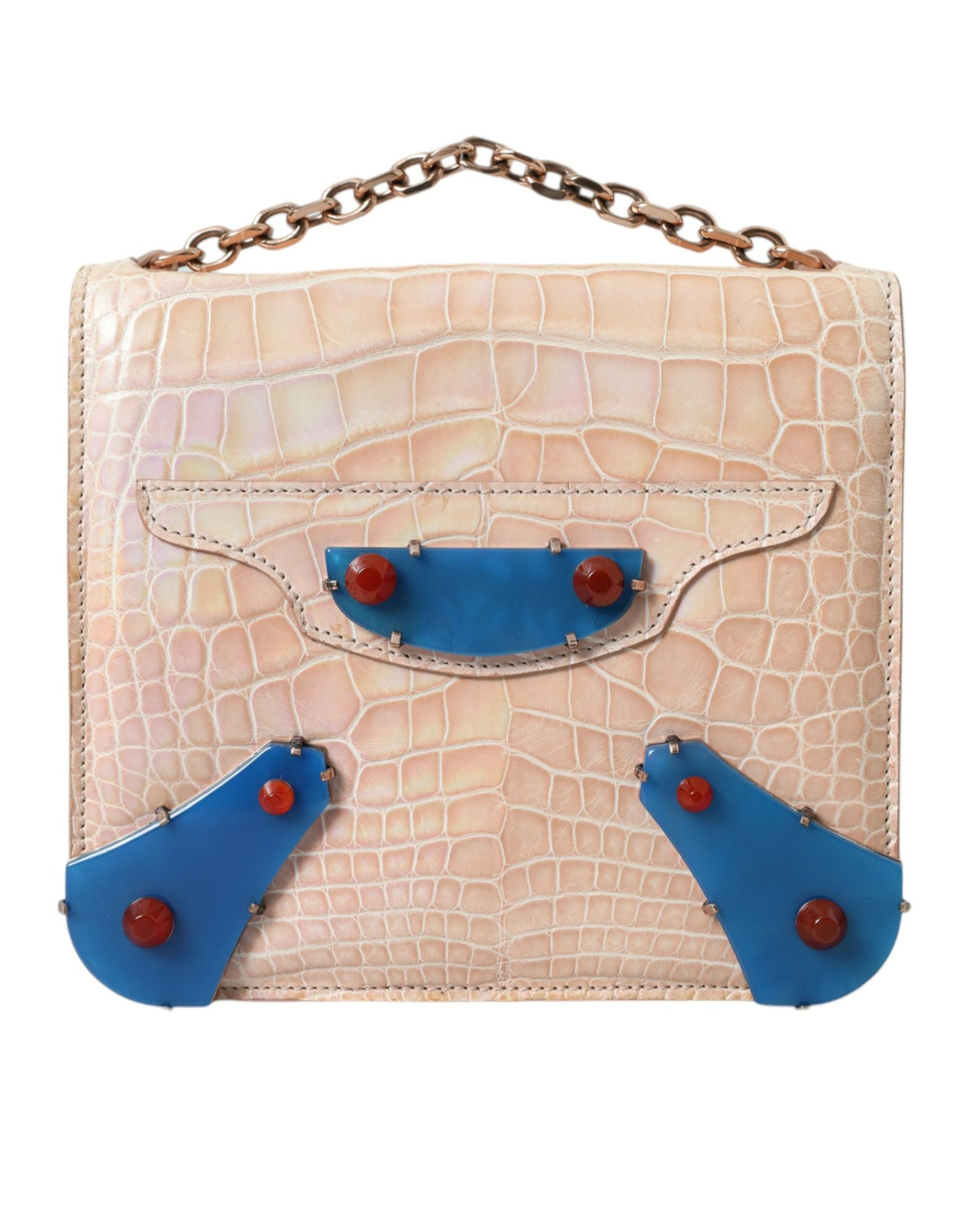 Balenciaga Beige Blue Agate Exotic Leather Gold Chain Purse Bag Balenciaga